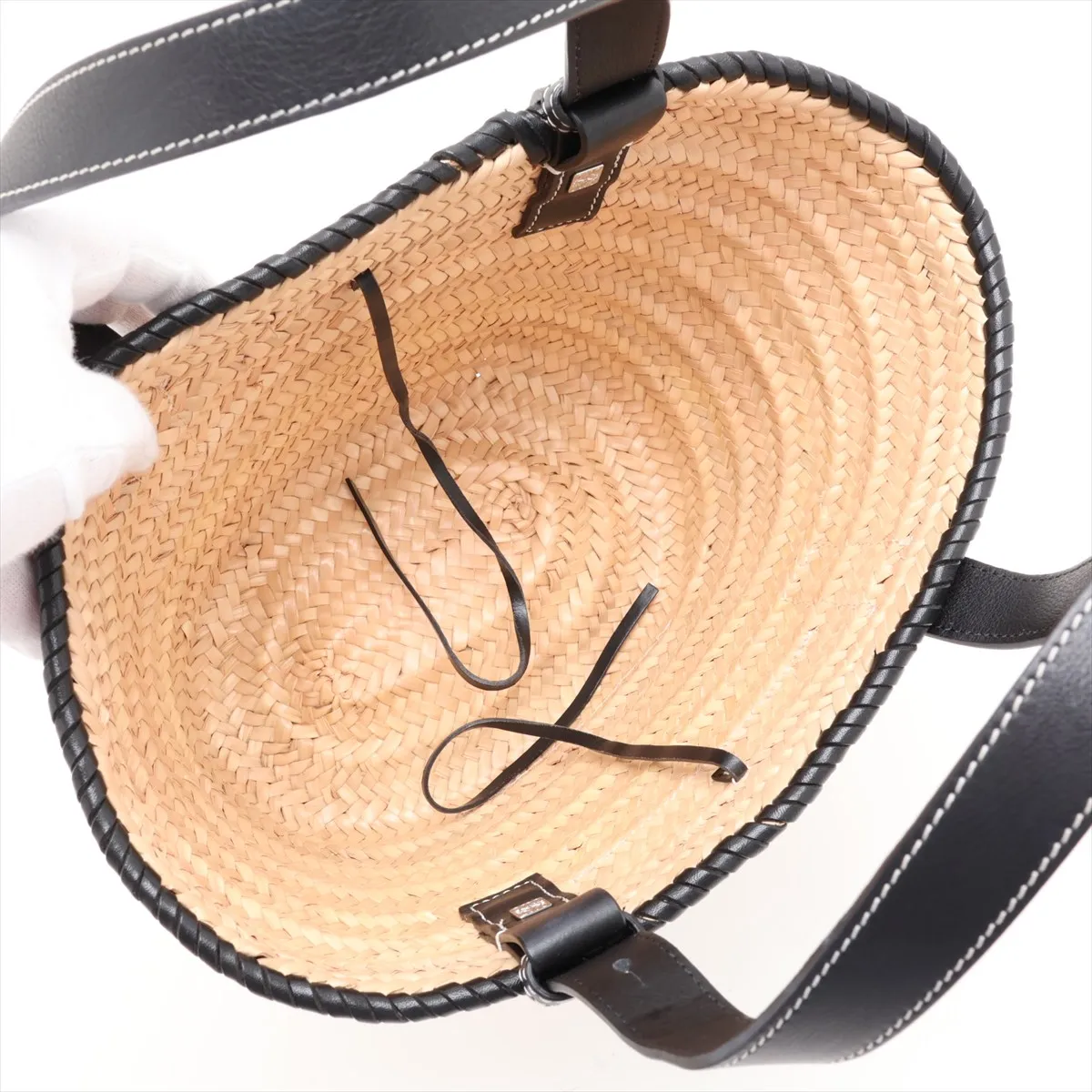 Basket Small Raffia x Leather Basket Bag Beige x Black — view 7