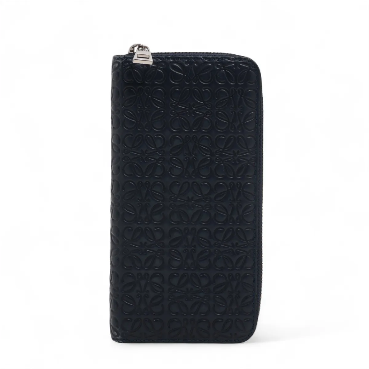 Repeat Anagram Leather Round Zip Wallet Navy