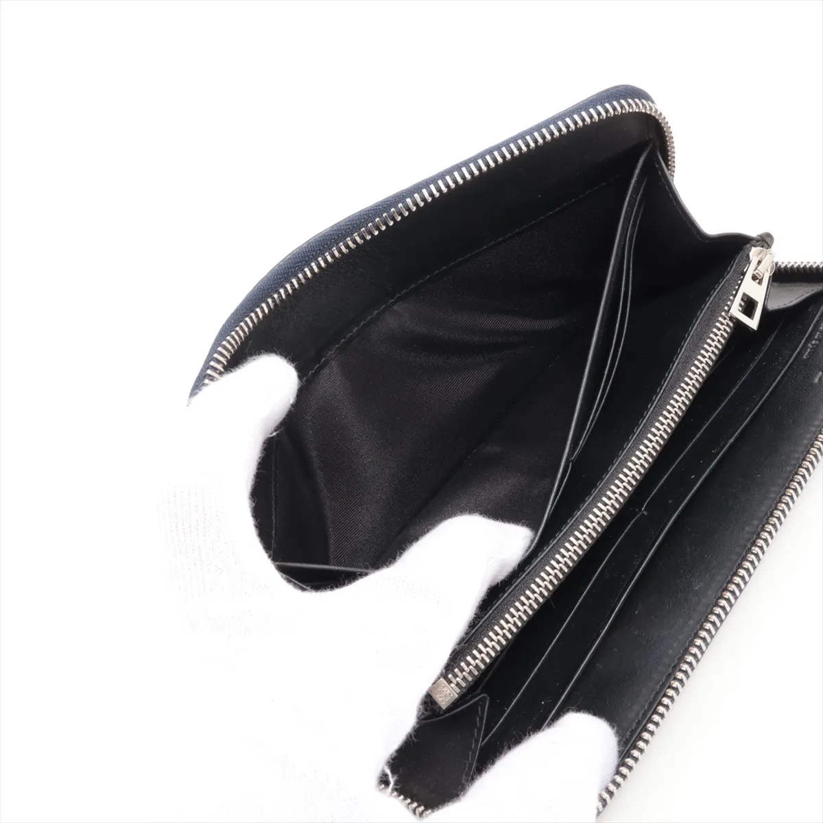 Repeat Anagram Leather Round Zip Wallet Navy — view 4
