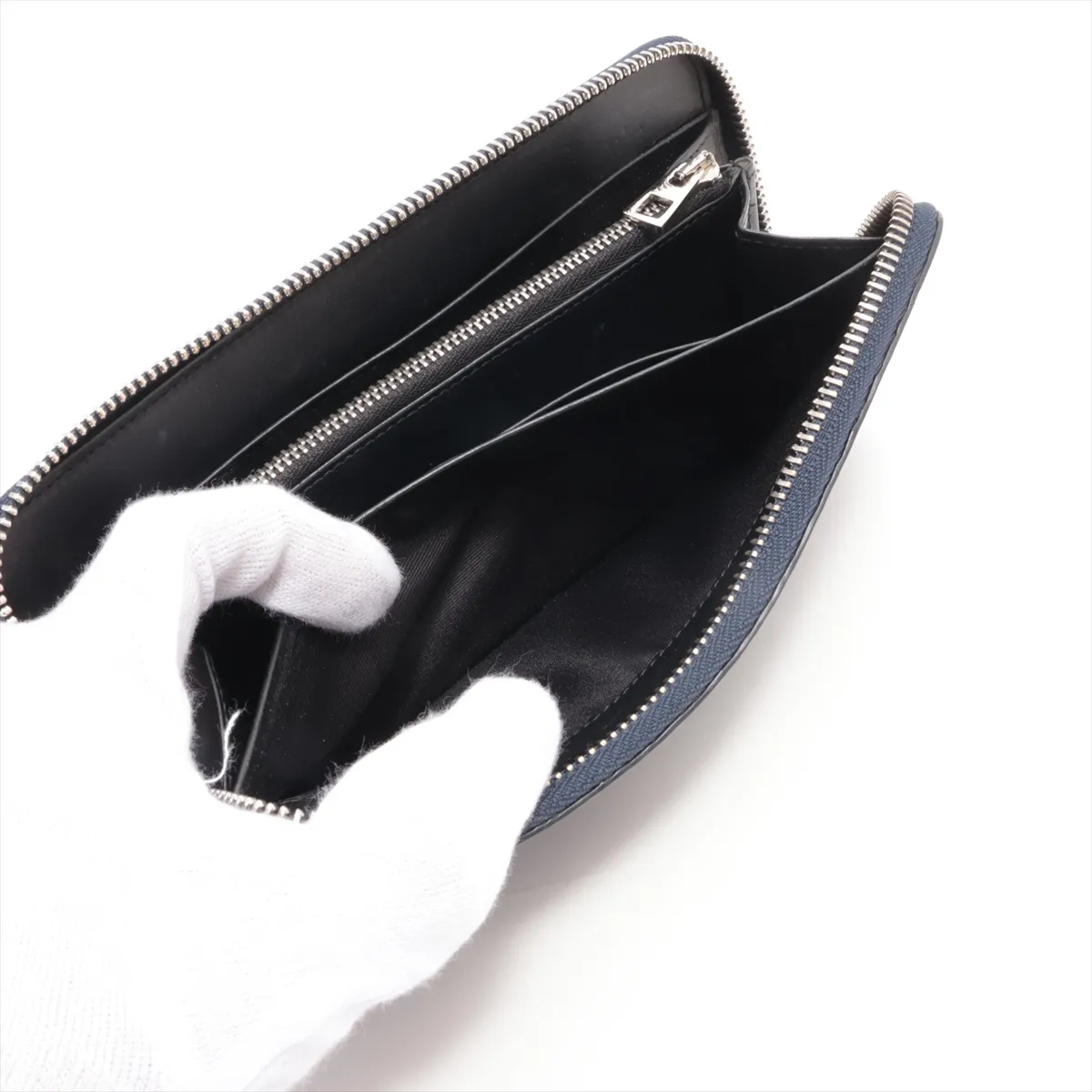 Repeat Anagram Leather Round Zip Wallet Navy — view 7