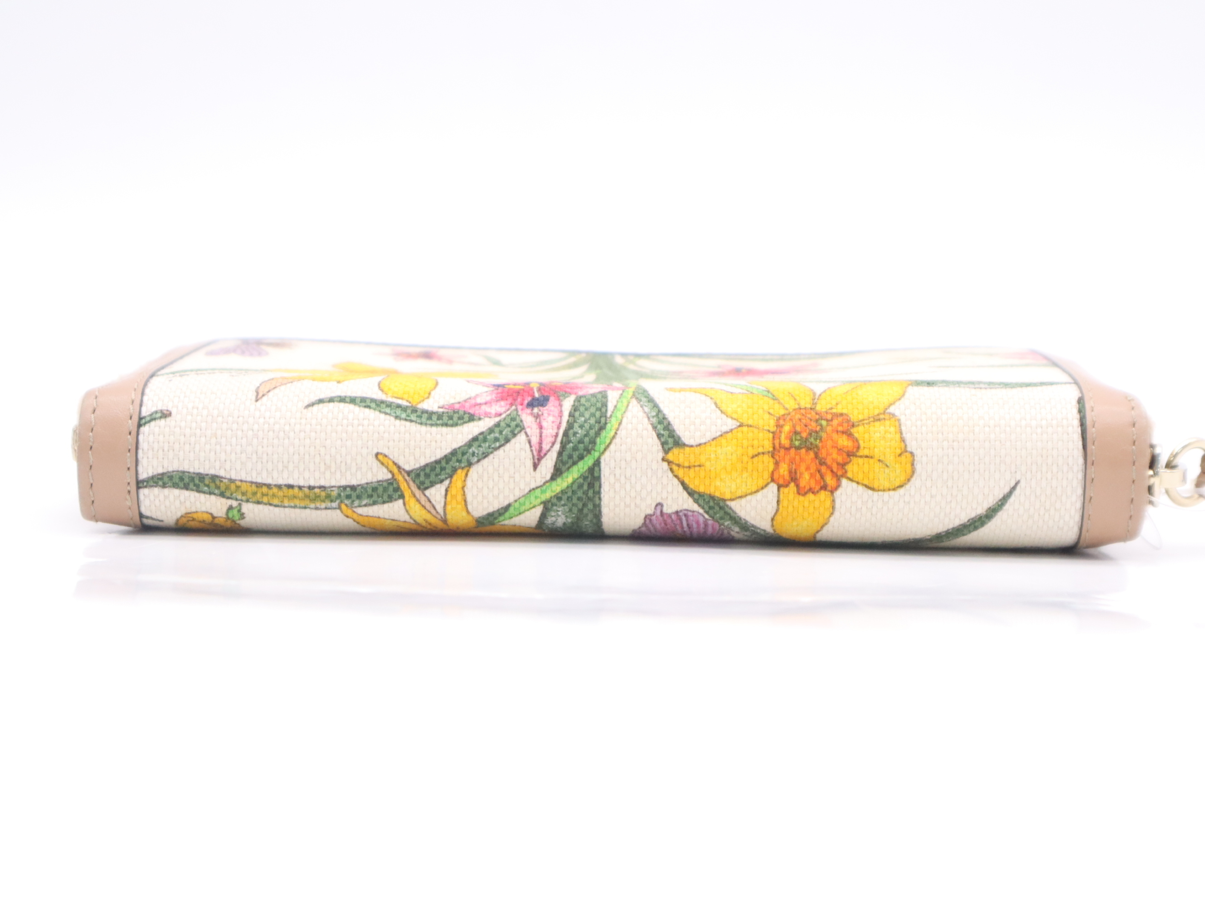 356708 Canvas/Leather/Bamboo 50th Anniversary in Japan Flora Bamboo Tassel Round Zip Long Wallet Beige Multicolor with Box — view 4
