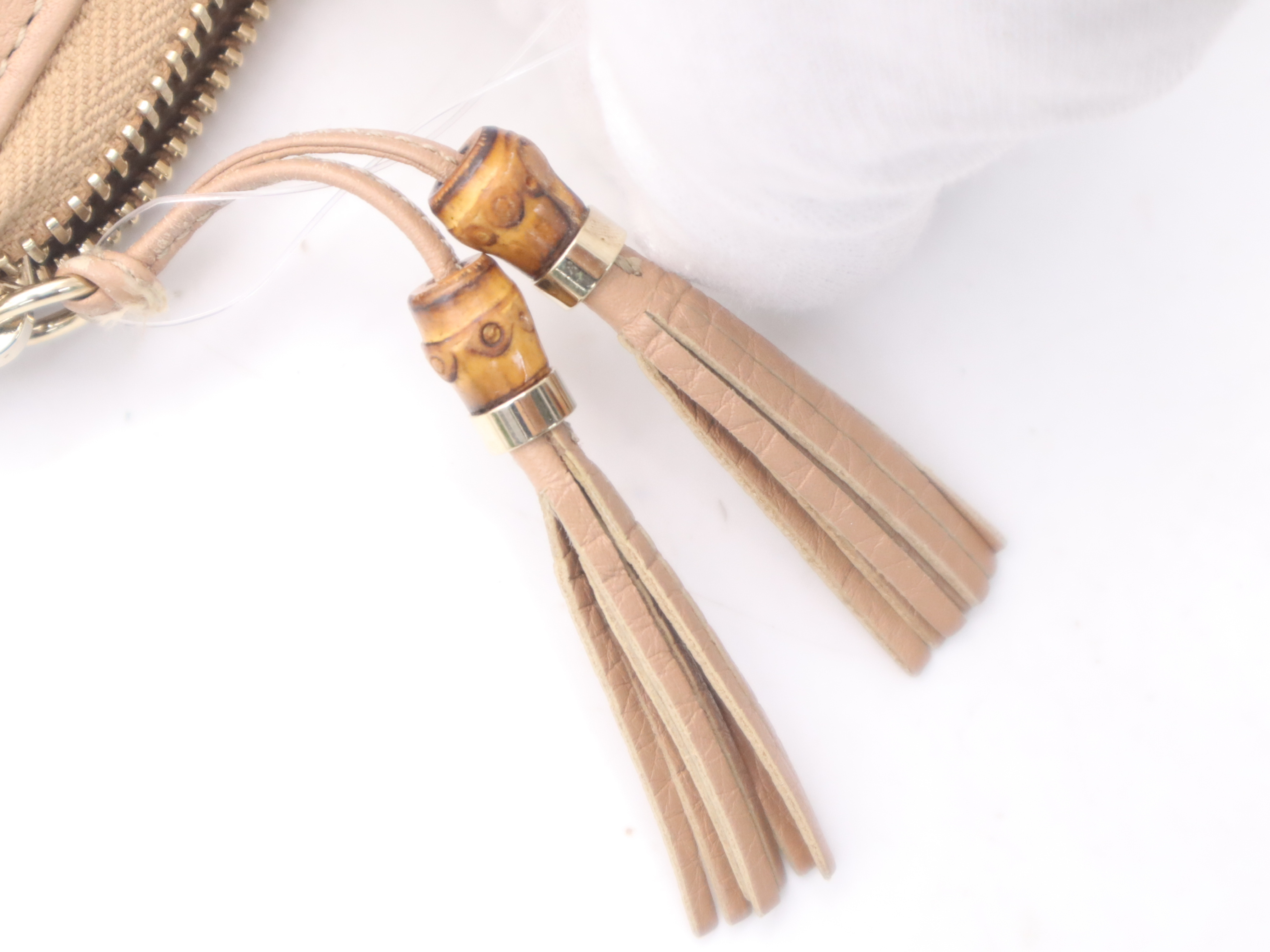 356708 Canvas/Leather/Bamboo 50th Anniversary in Japan Flora Bamboo Tassel Round Zip Long Wallet Beige Multicolor with Box — view 10
