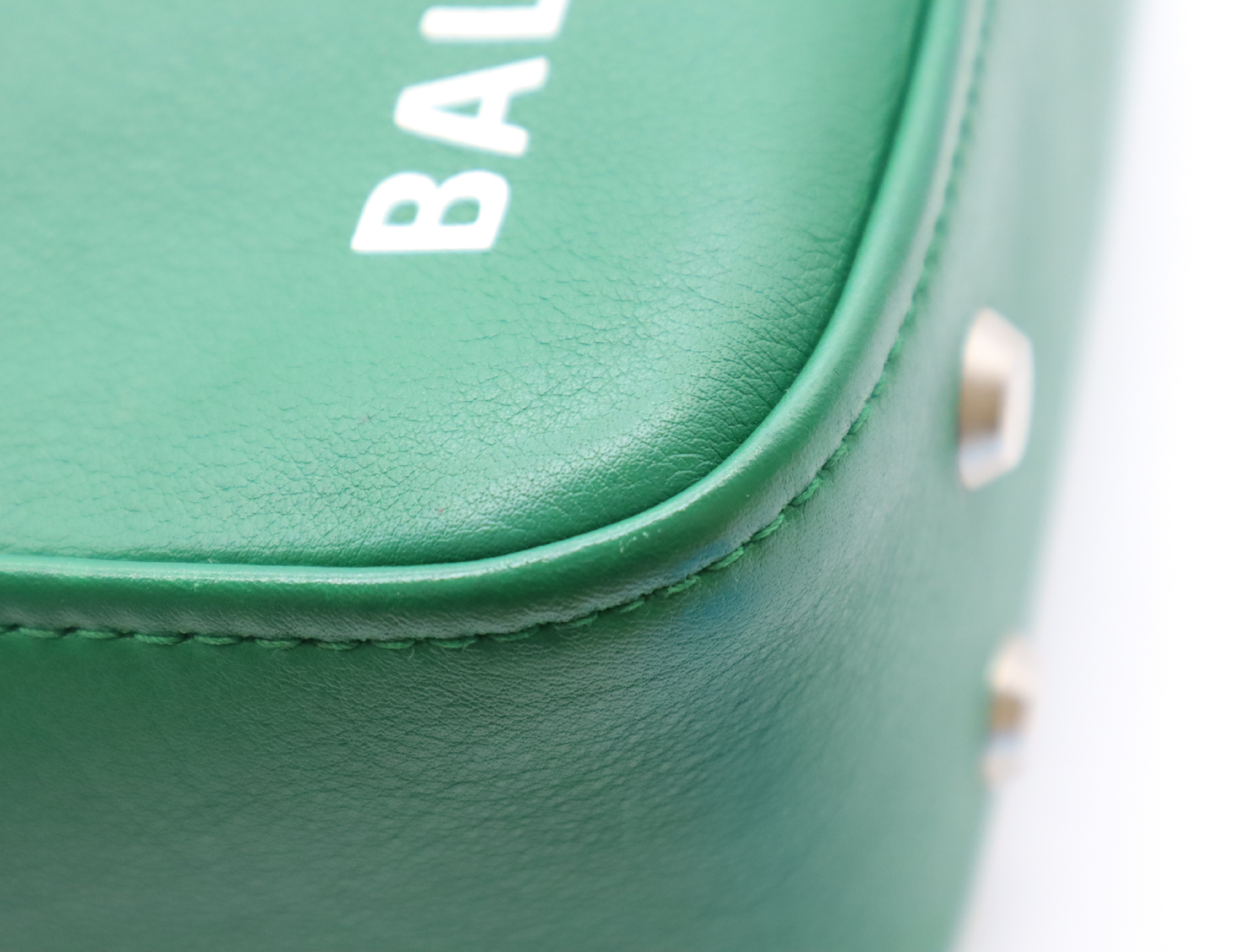Leather Triangle 2-Way Handbag, Green, Silver Hardware, with Shoulder Strap — view 6
