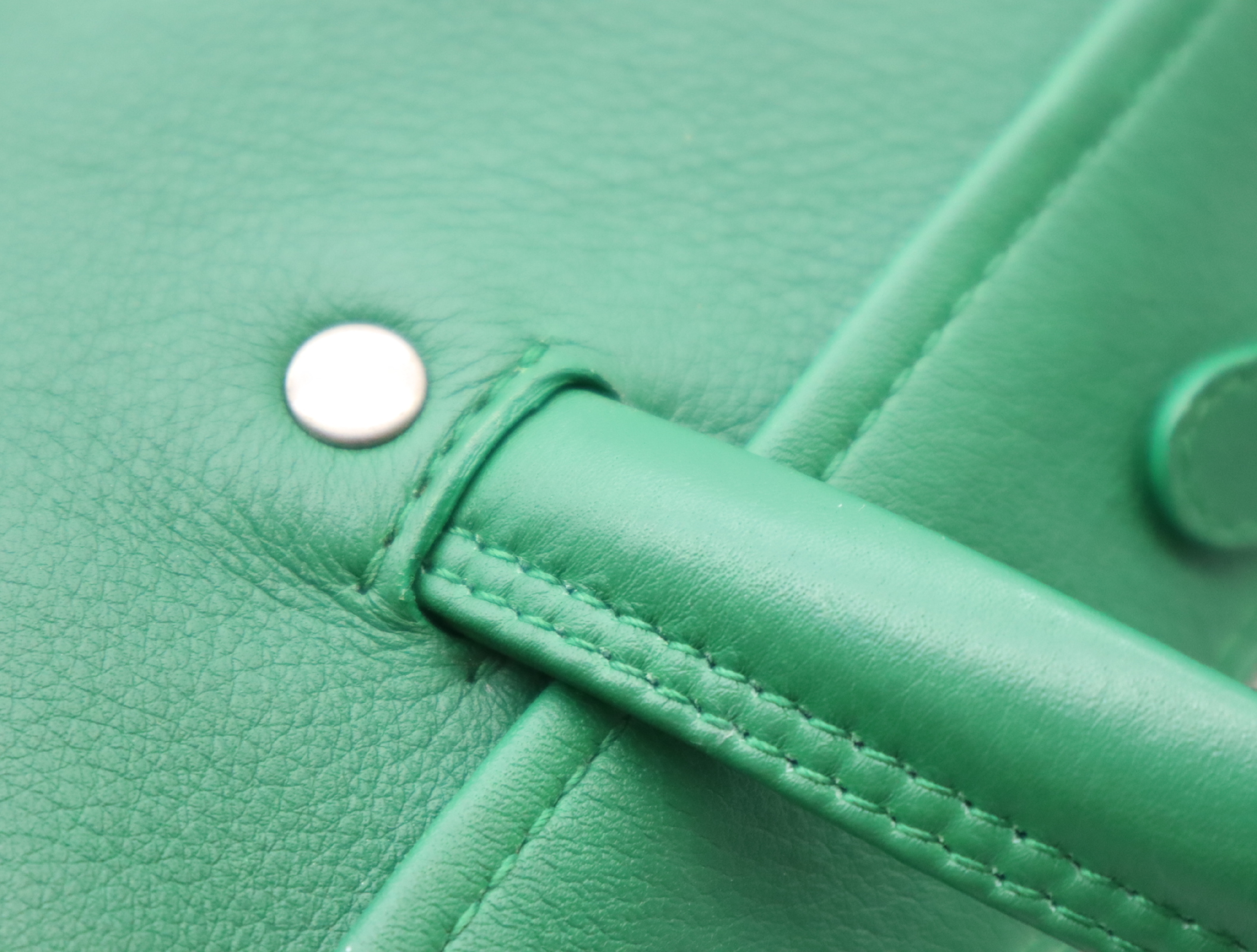 Leather Triangle 2-Way Handbag, Green, Silver Hardware, with Shoulder Strap — view 8