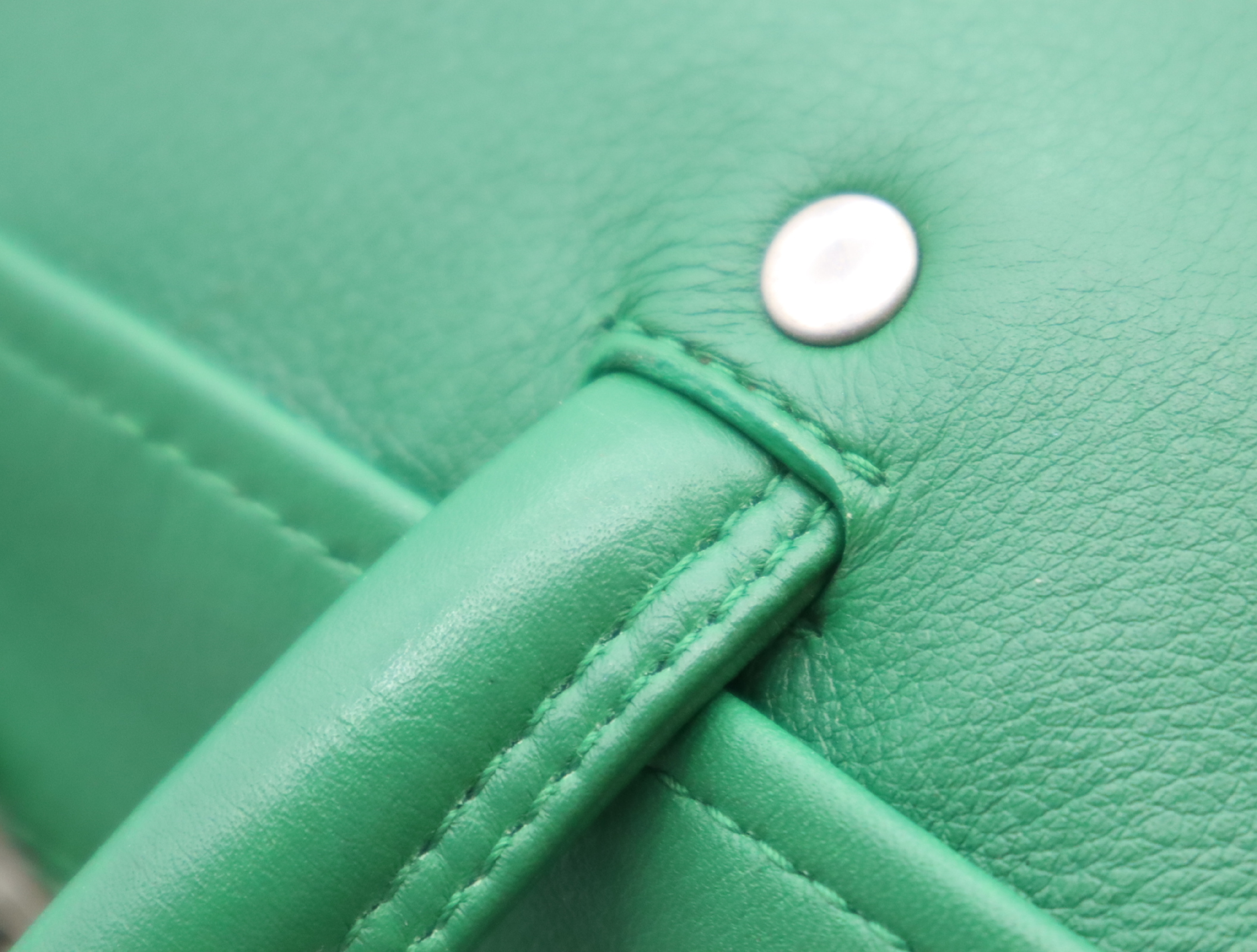 Leather Triangle 2-Way Handbag, Green, Silver Hardware, with Shoulder Strap — view 9
