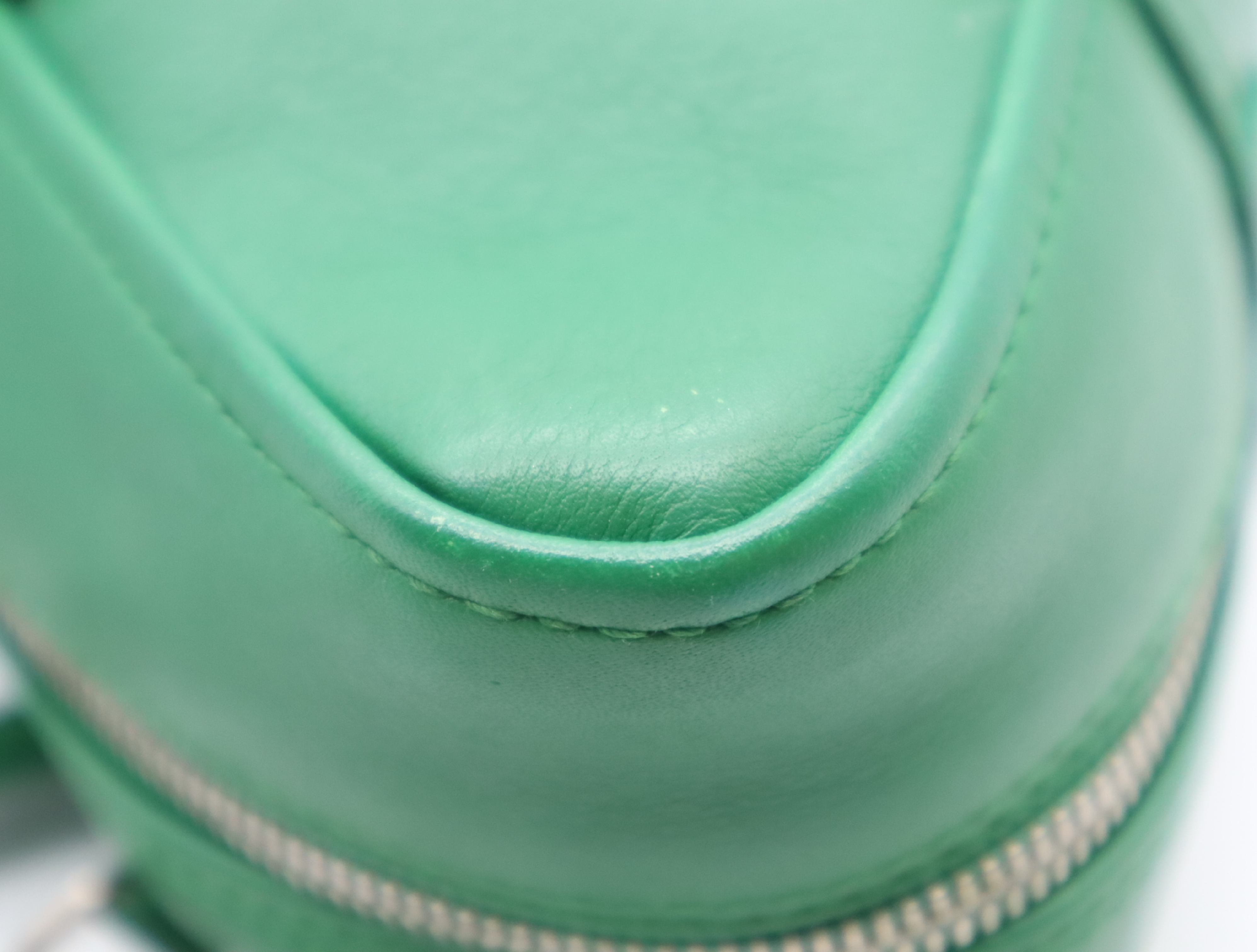Leather Triangle 2-Way Handbag, Green, Silver Hardware, with Shoulder Strap — view 10