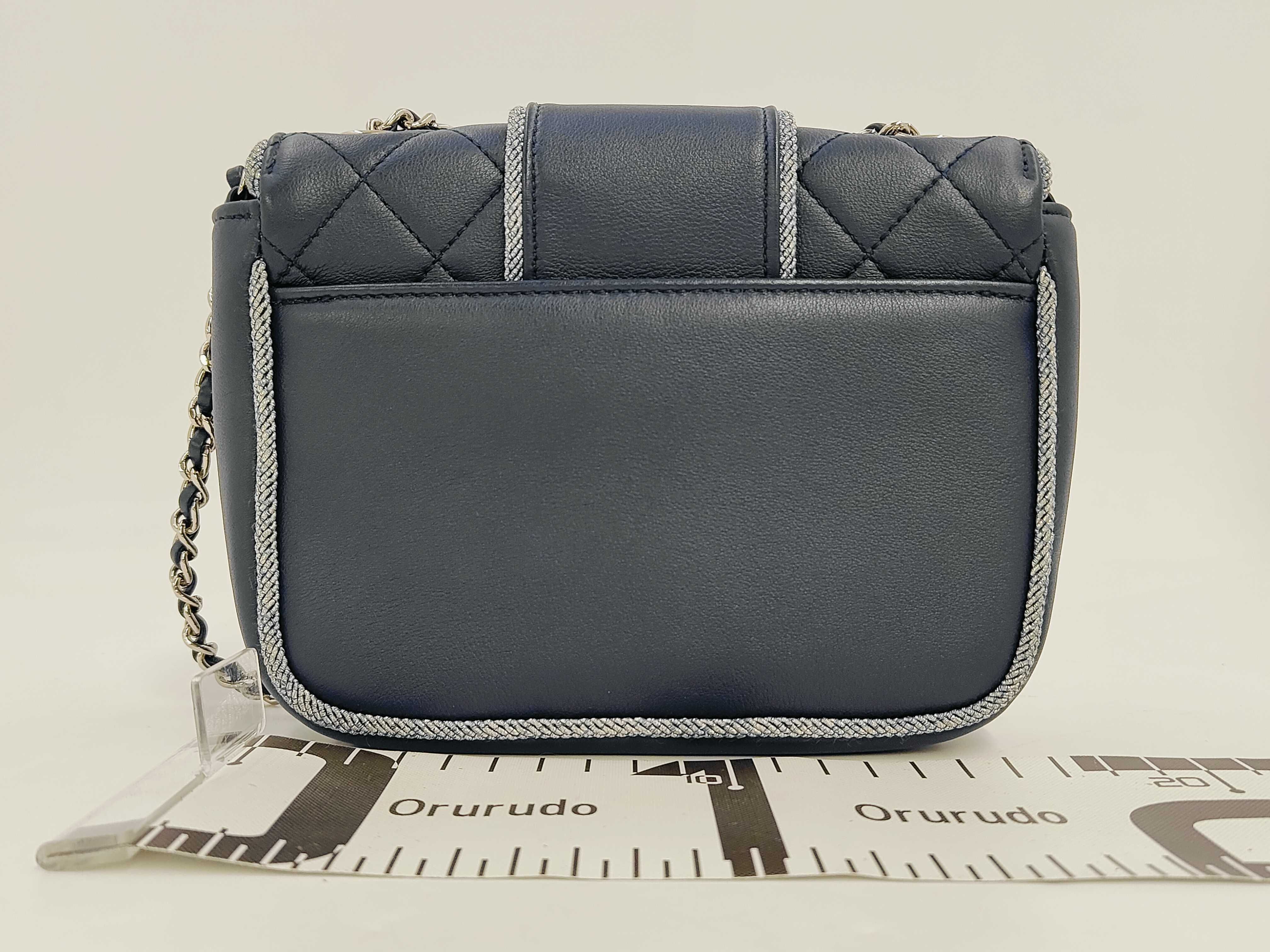 Mini Flap Bag, Matelassé Lambskin, Navy, Silver Hardware, AS0016 Shoulder Bag — view 2