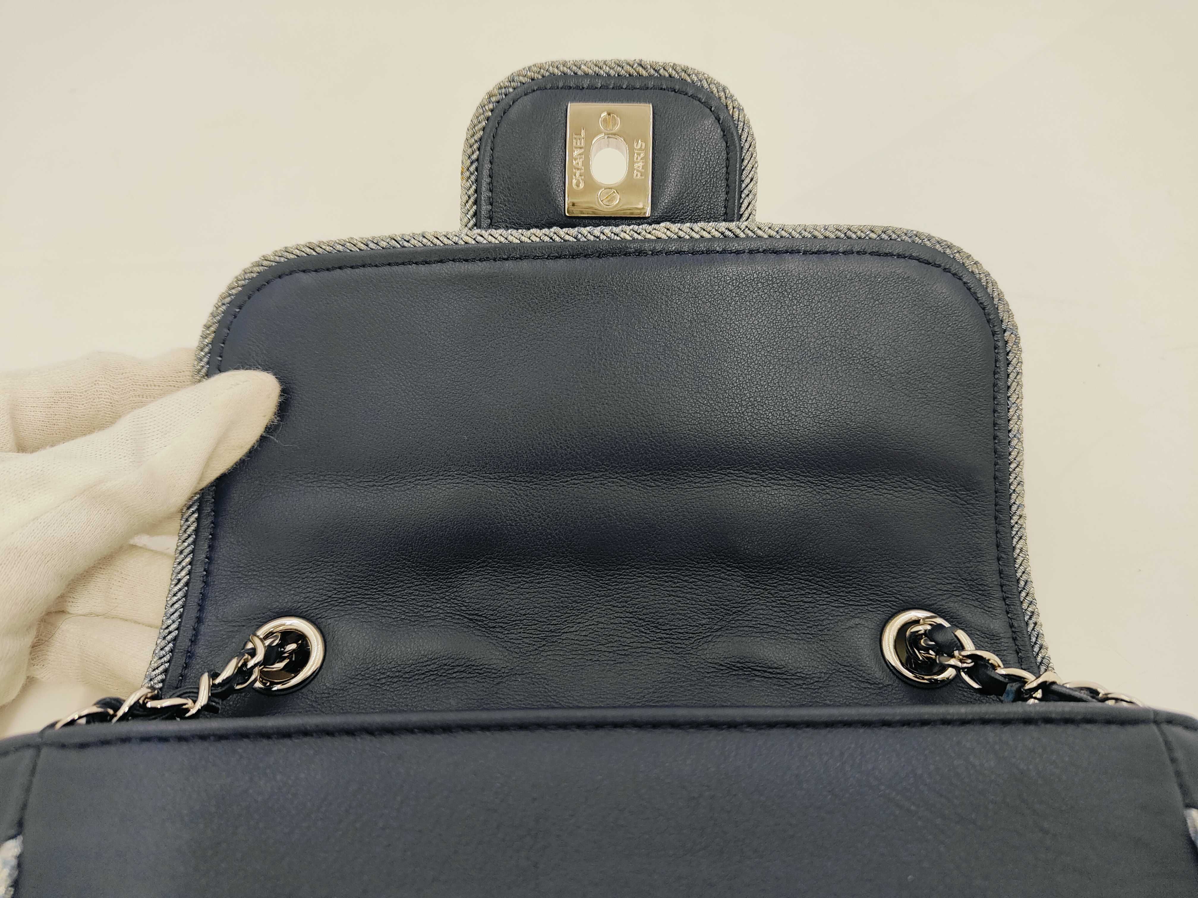Mini Flap Bag, Matelassé Lambskin, Navy, Silver Hardware, AS0016 Shoulder Bag — view 11