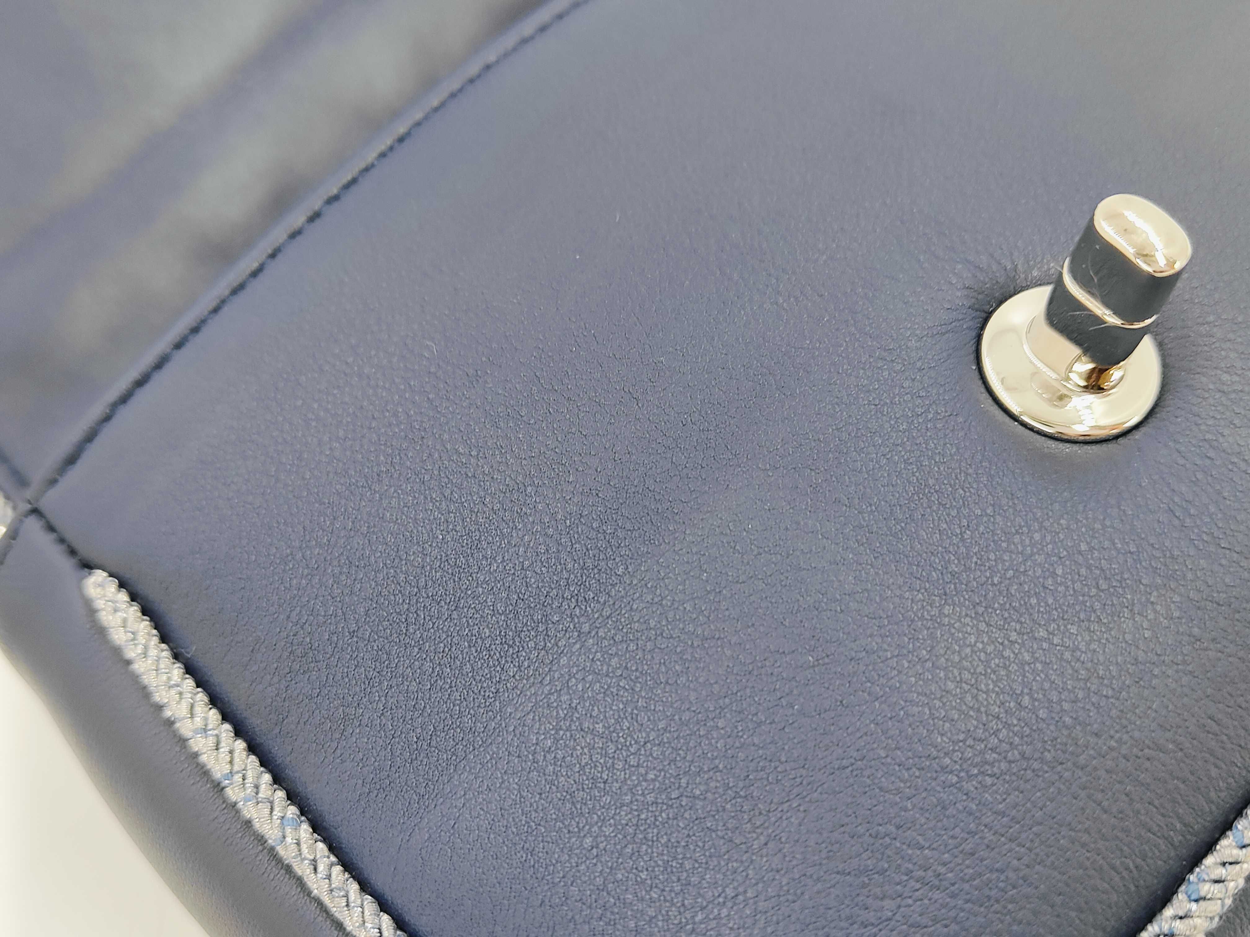 Mini Flap Bag, Matelassé Lambskin, Navy, Silver Hardware, AS0016 Shoulder Bag — view 12