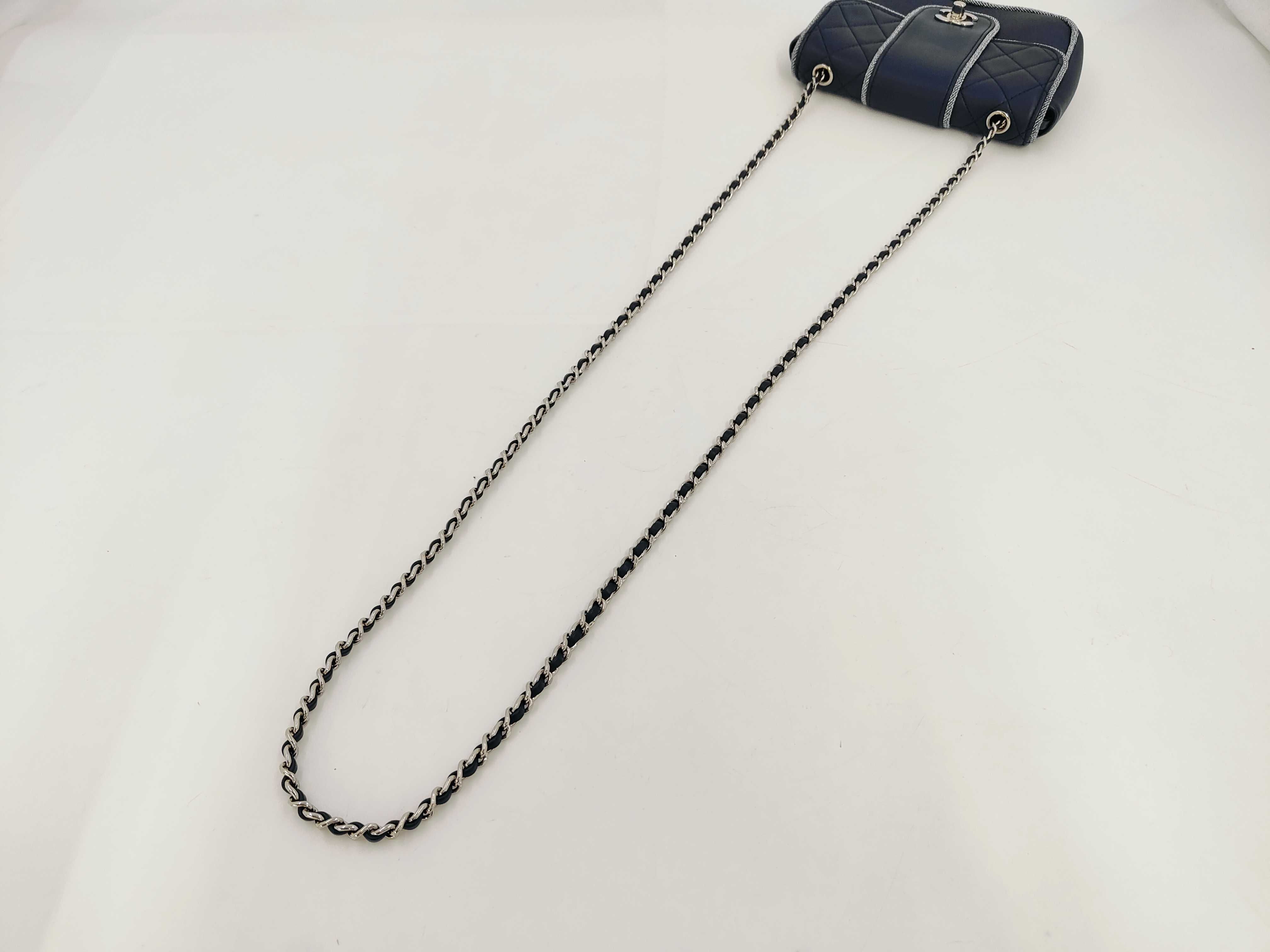 Mini Flap Bag, Matelassé Lambskin, Navy, Silver Hardware, AS0016 Shoulder Bag — view 3