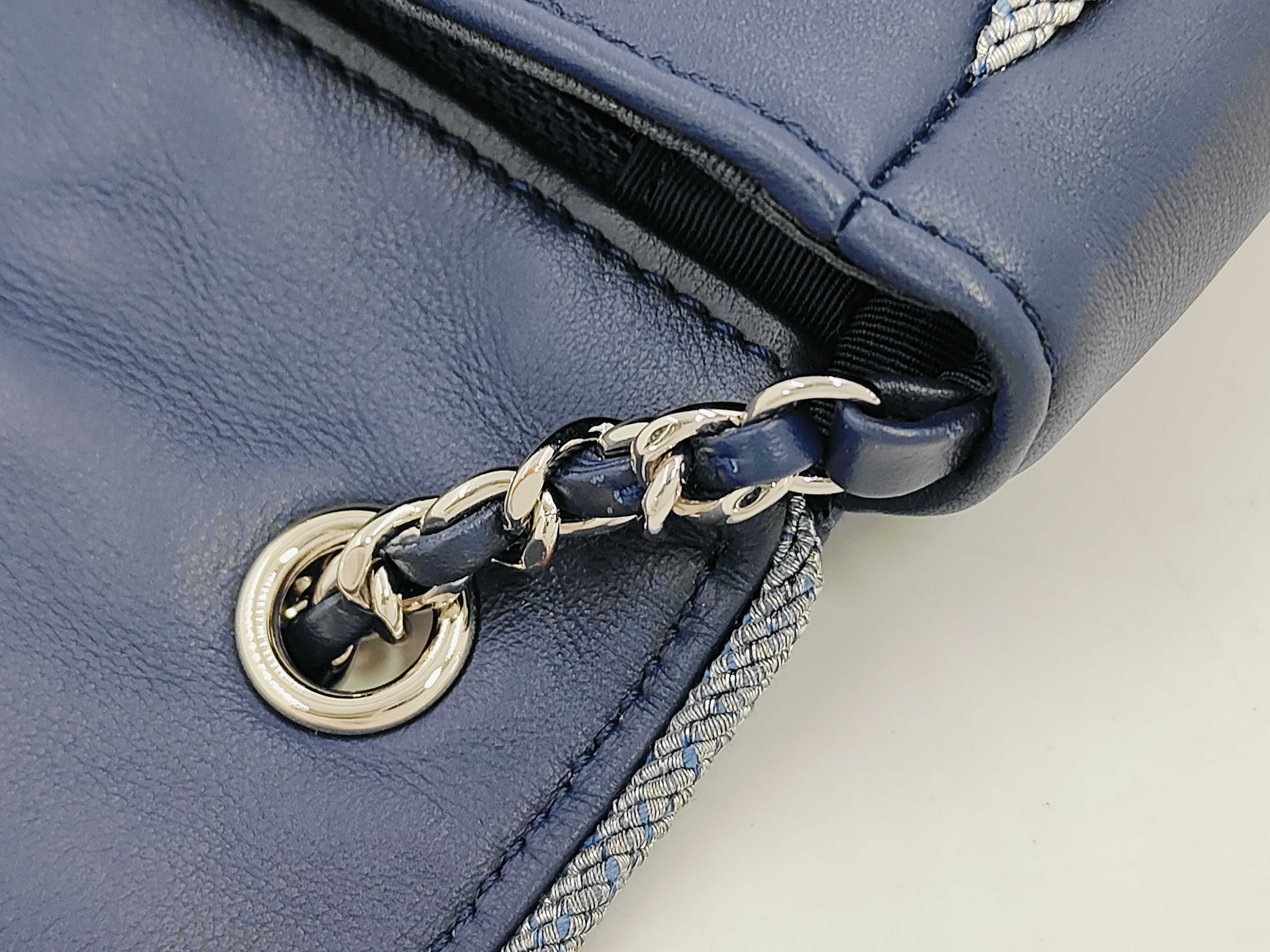 Mini Flap Bag, Matelassé Lambskin, Navy, Silver Hardware, AS0016 Shoulder Bag — view 5