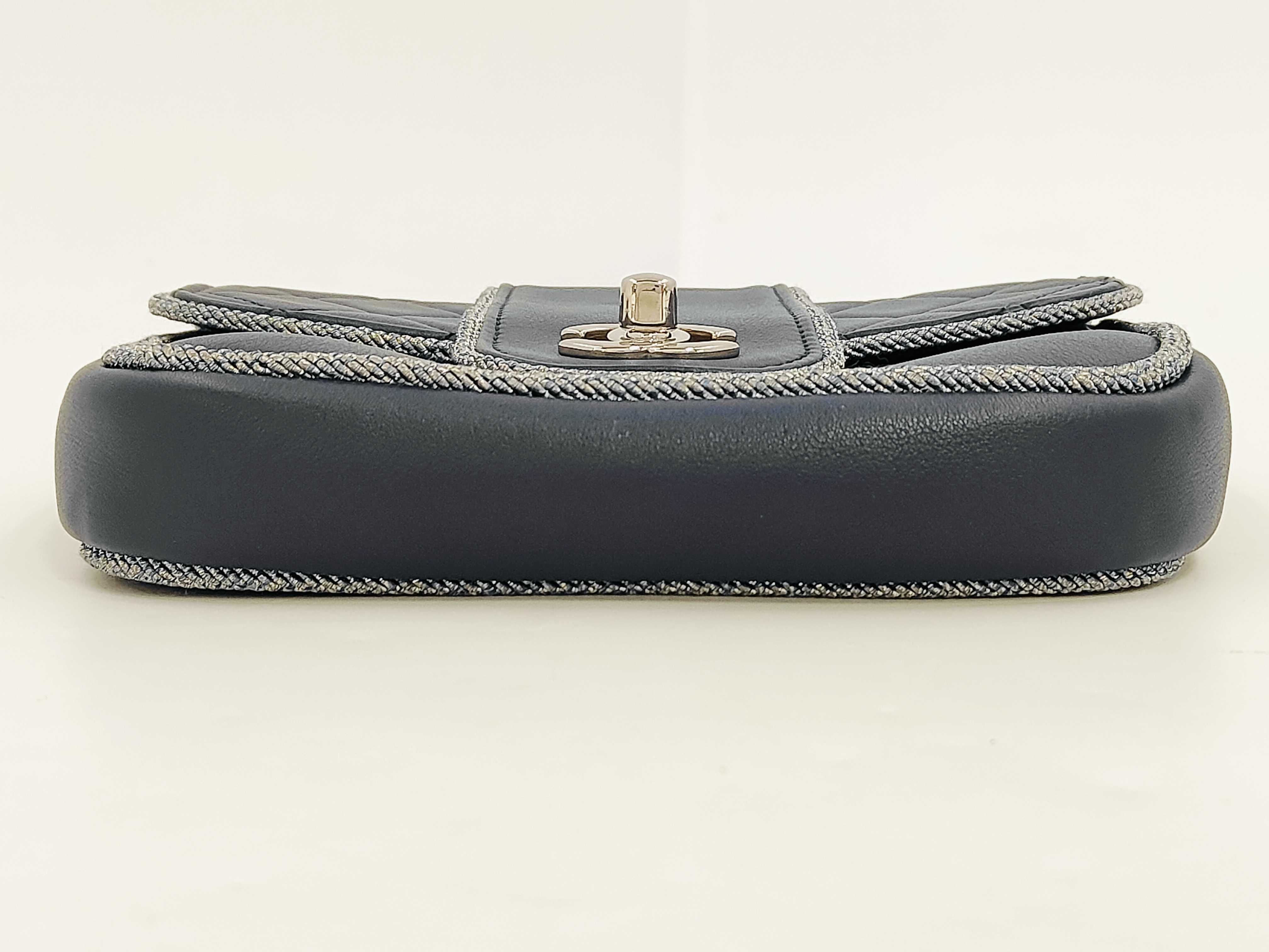Mini Flap Bag, Matelassé Lambskin, Navy, Silver Hardware, AS0016 Shoulder Bag — view 6