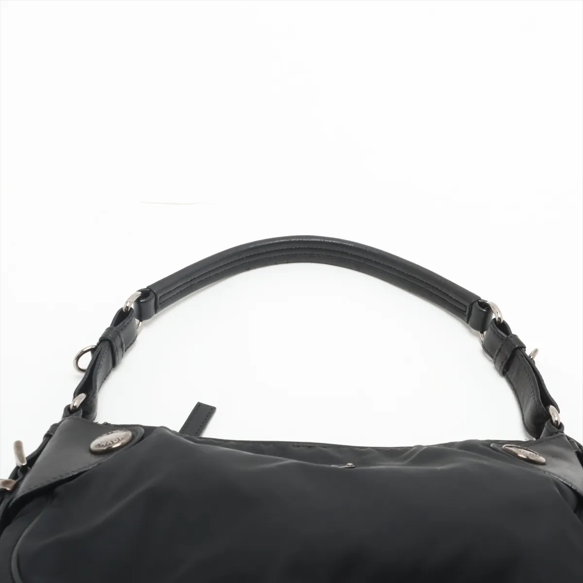 Tessuto Nylon x Leather Shoulder Bag Black Parts available before repair — view 6