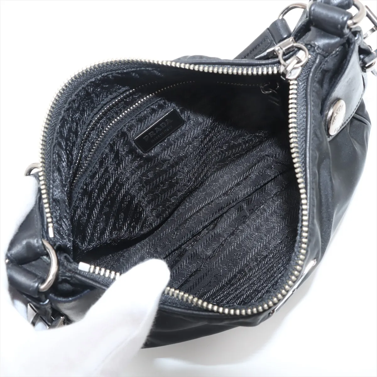 Tessuto Nylon x Leather Shoulder Bag Black Parts available before repair — view 7
