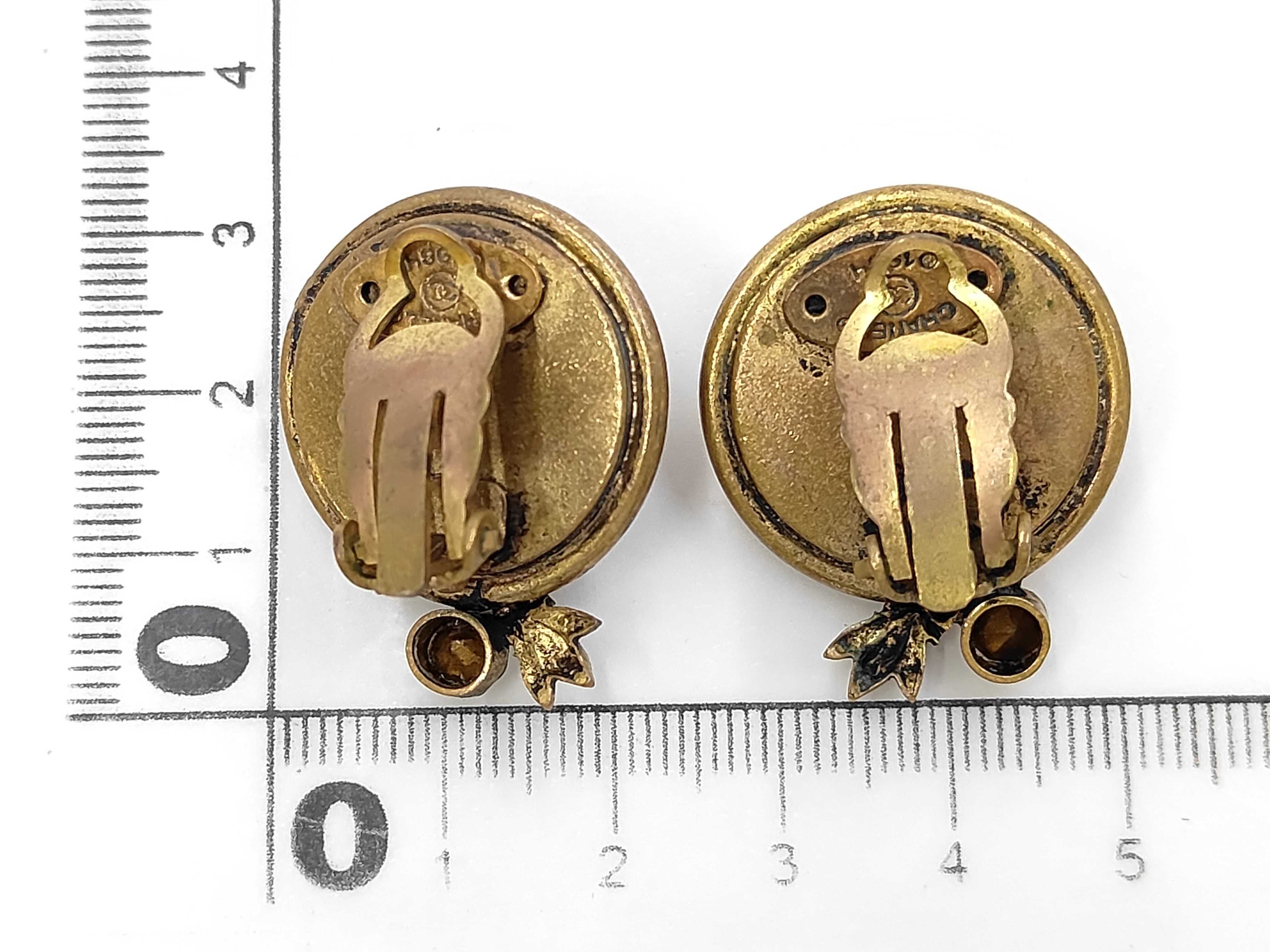 engraved plate, Gripoix leaf motif rhinestone earrings — view 3