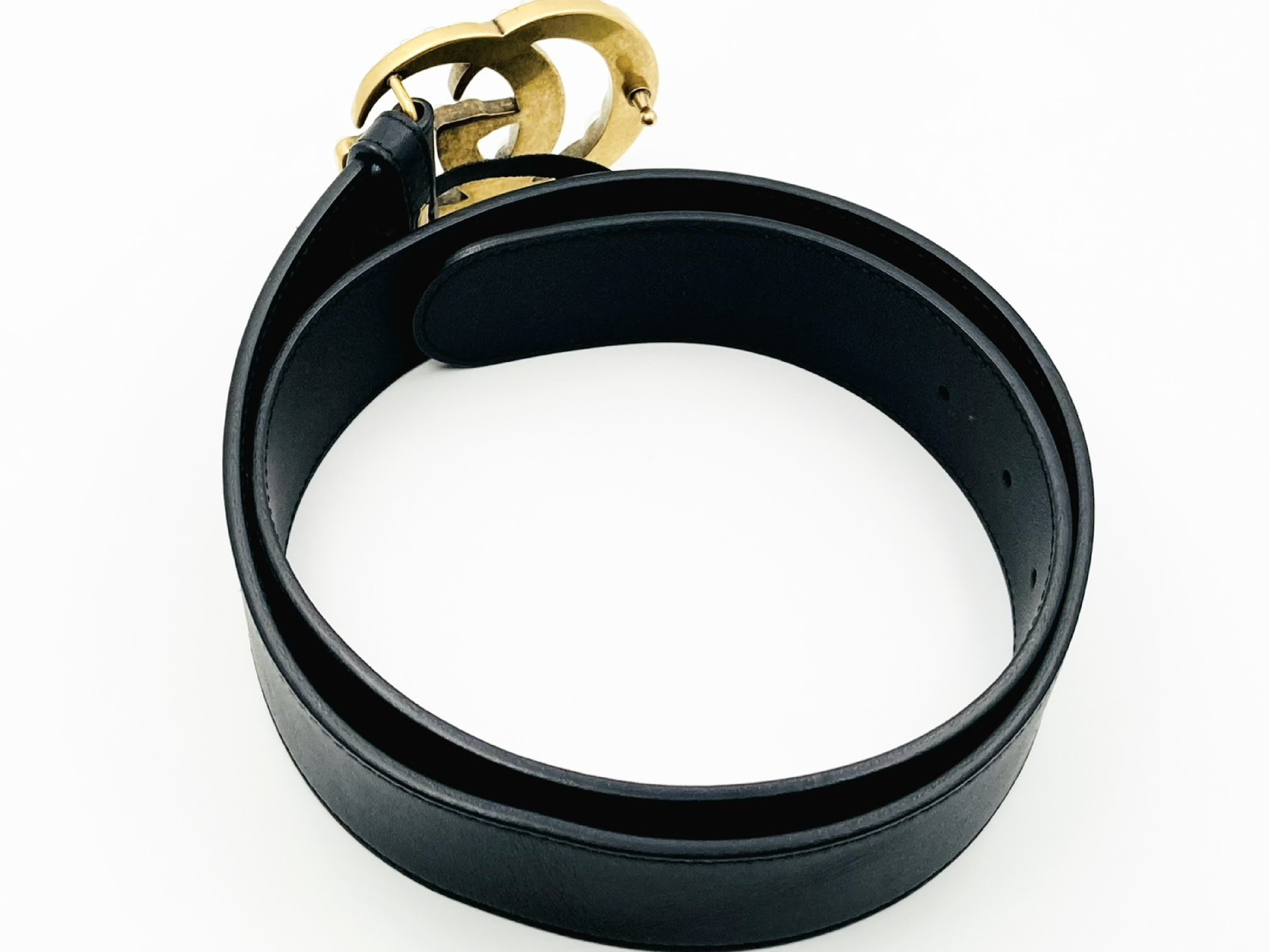 453260 Double G Pearl Studded Leather Belt 85/34 Black Belt — view 2