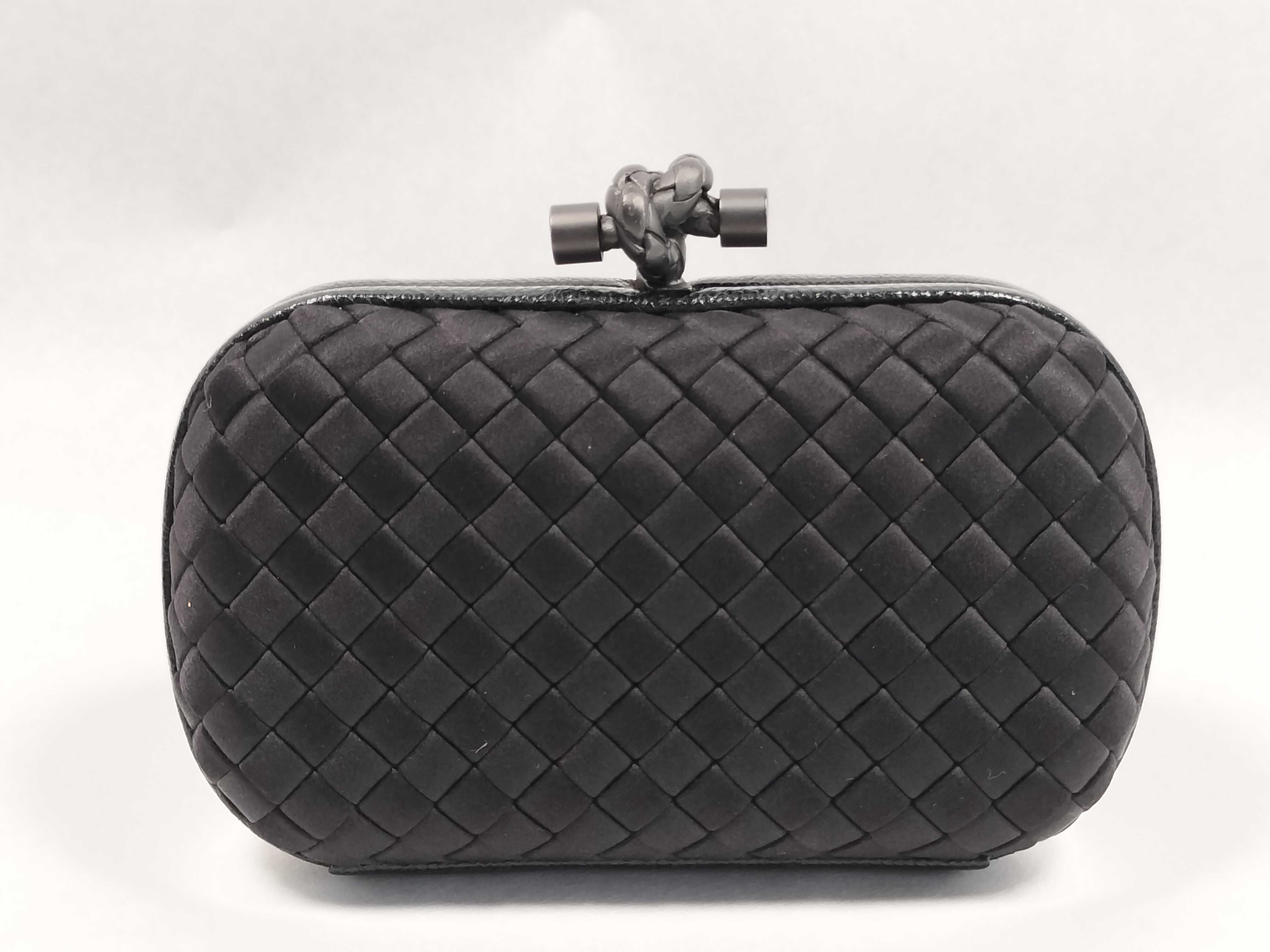 Intrecciato PH - Intrecciato Knot Satin Clutch Bag Black Leather Clutch Bag