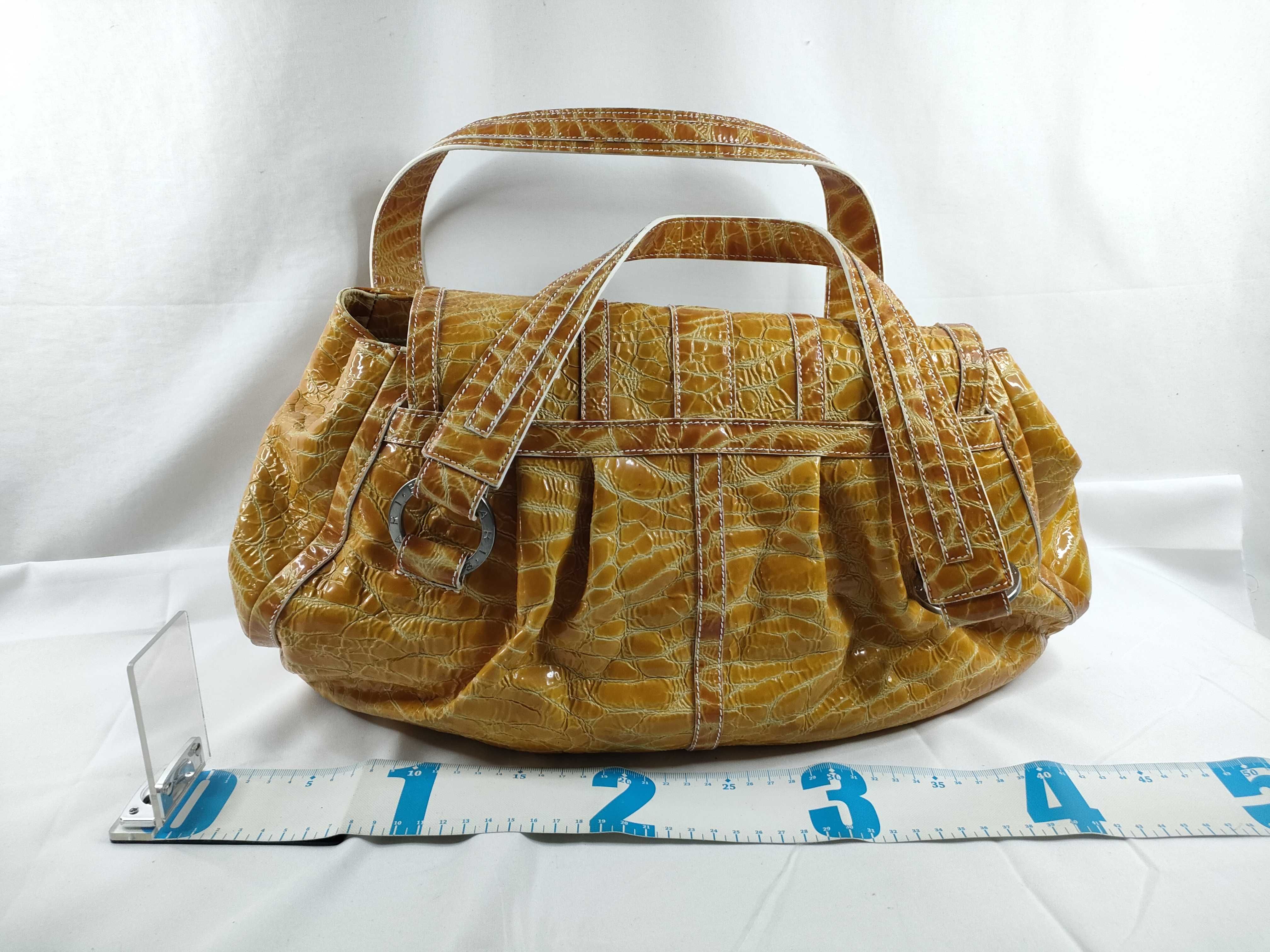 Chandra Crocodile Embossed Boston Bag, Orange — view 2