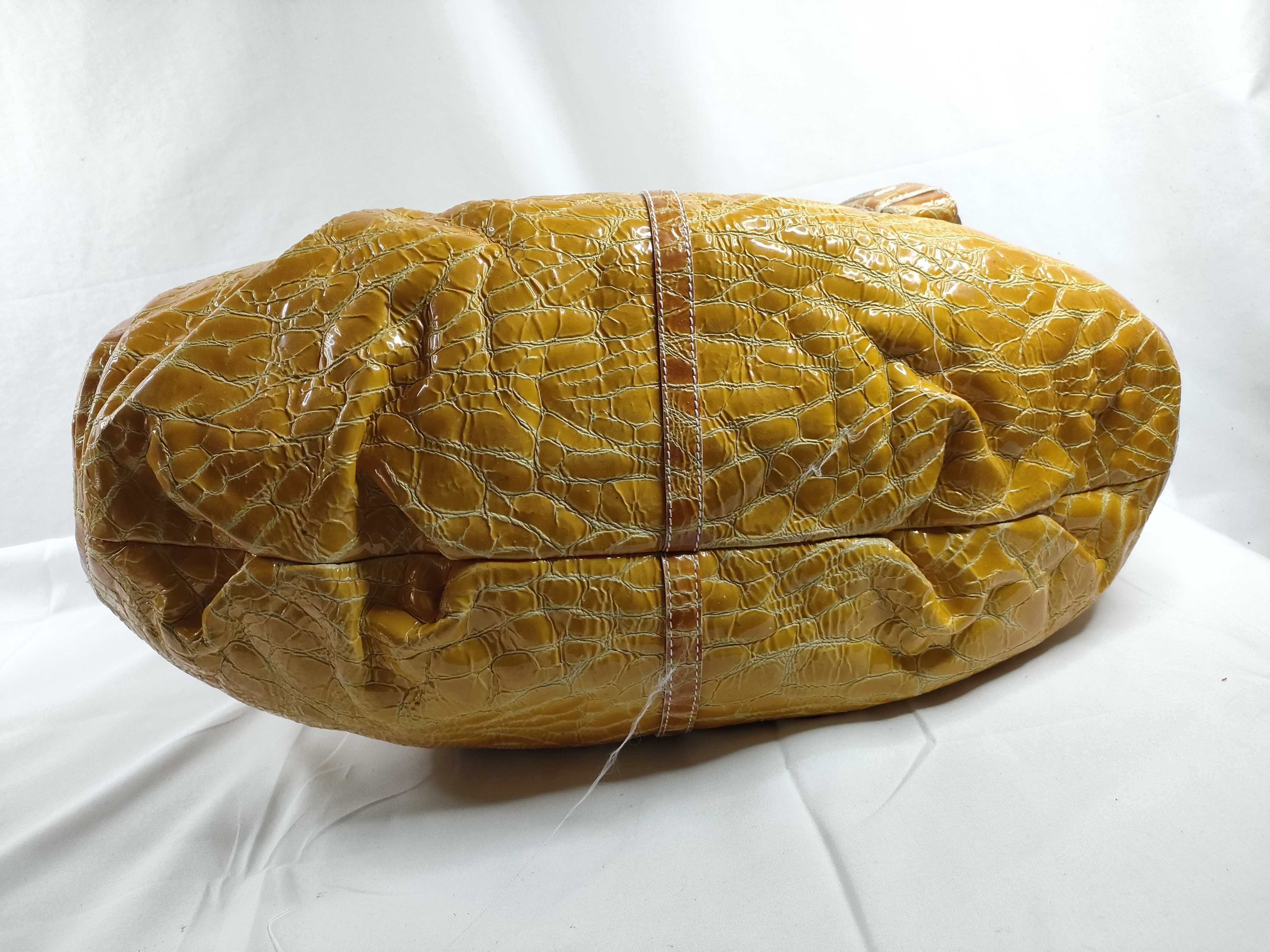 Chandra Crocodile Embossed Boston Bag, Orange — view 4