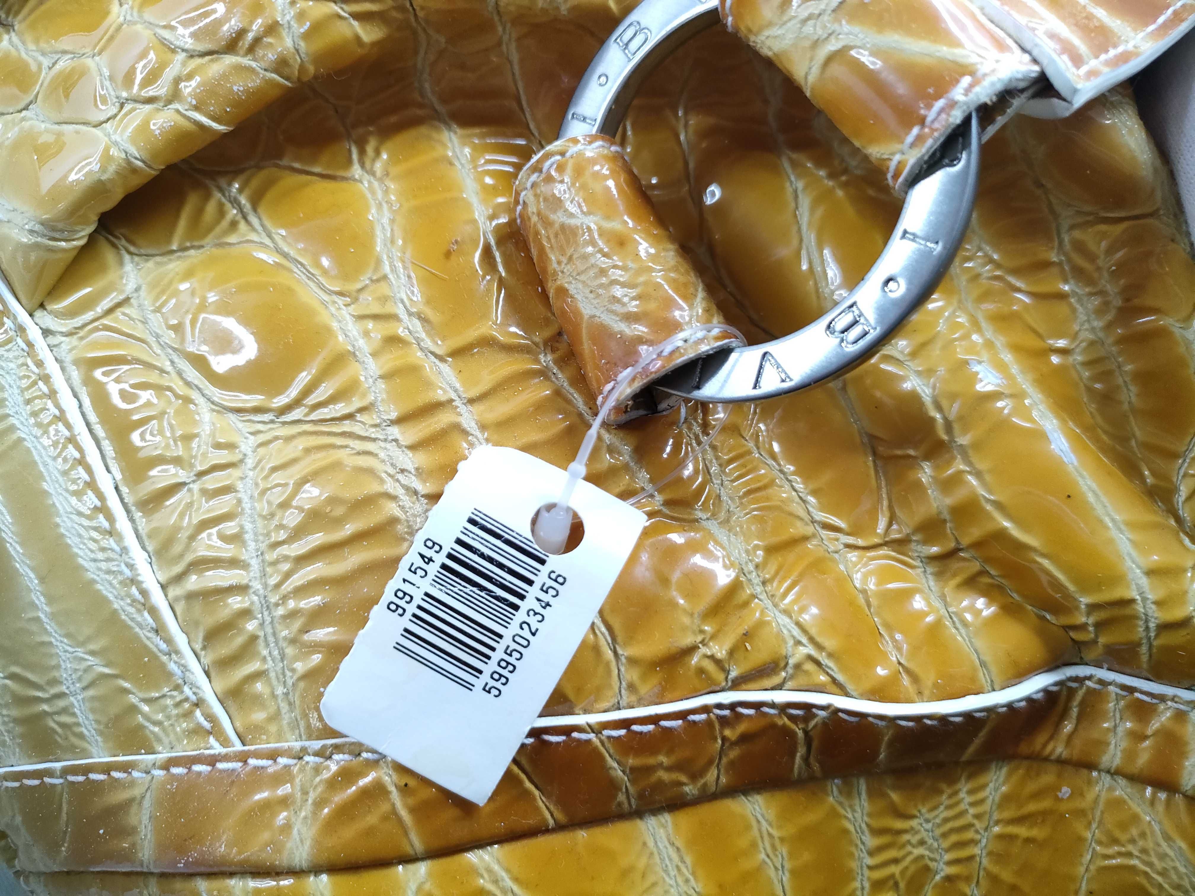 Chandra Crocodile Embossed Boston Bag, Orange — view 8