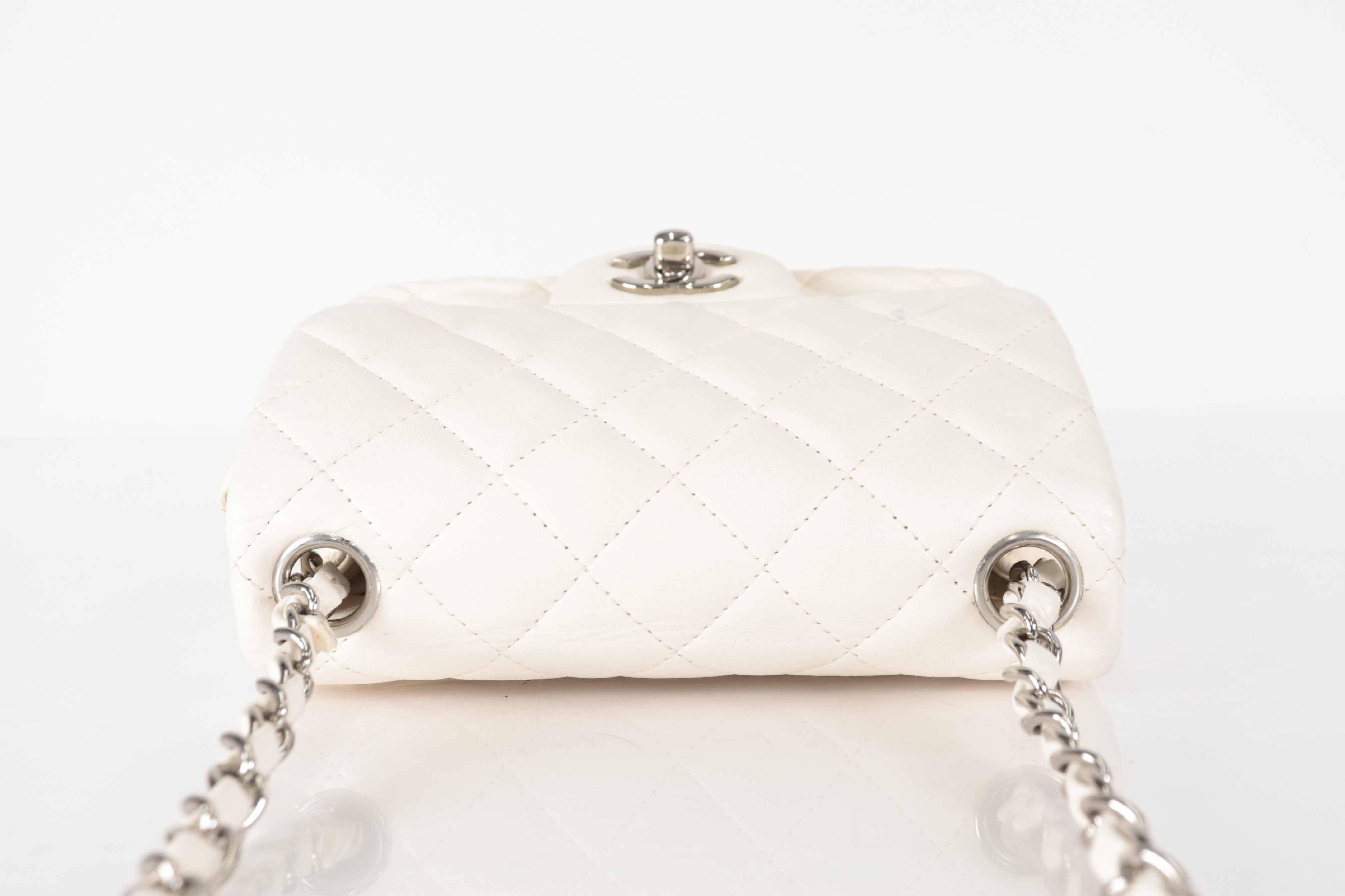 Mini Matelassé Lambskin Chain Shoulder Bag, White, Silver Hardware, Serial Number 26 Series — view 5