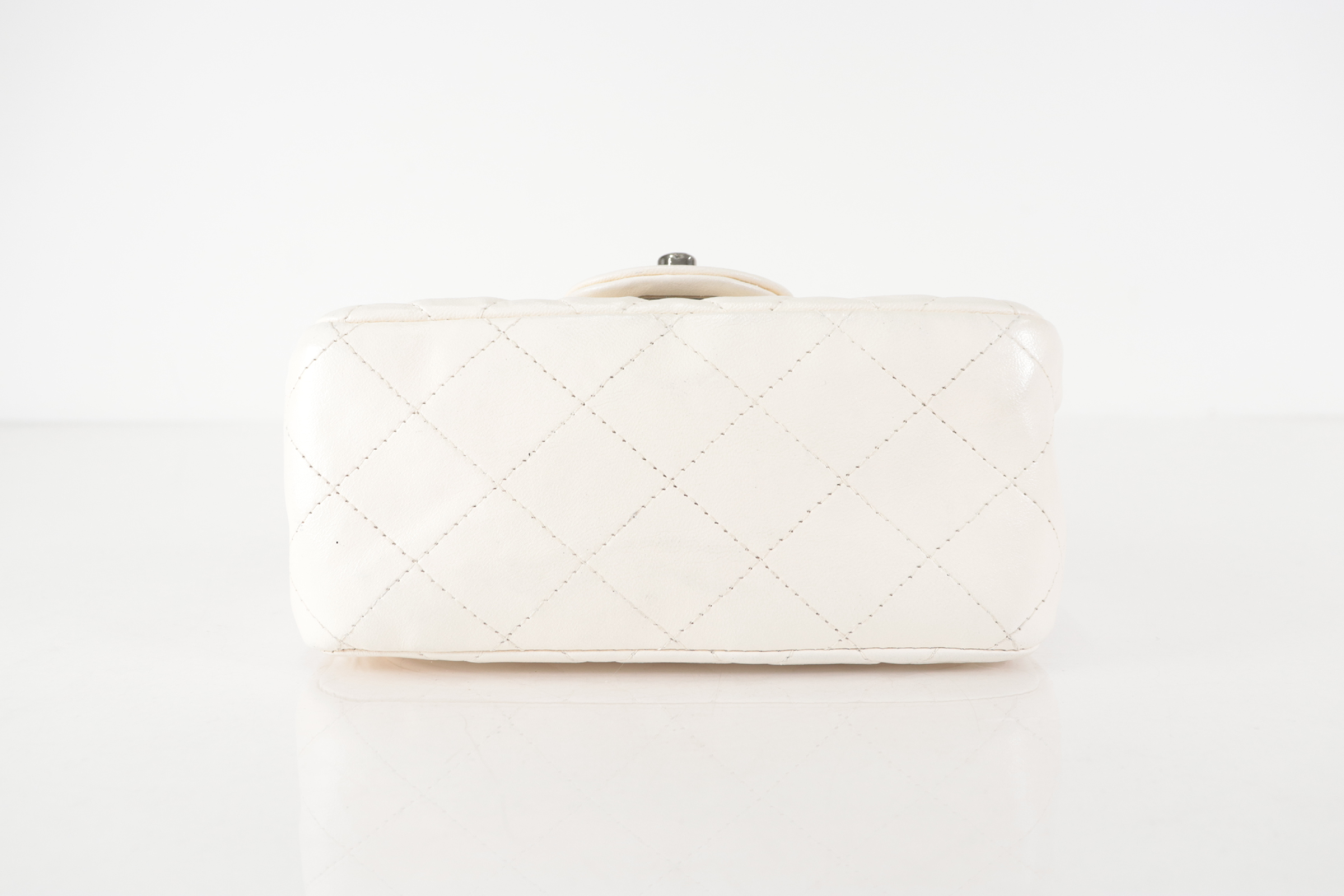 Mini Matelassé Lambskin Chain Shoulder Bag, White, Silver Hardware, Serial Number 26 Series — view 6