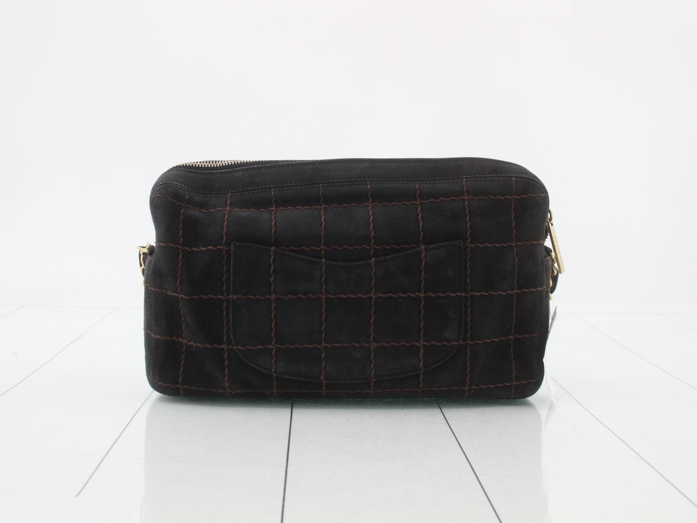 Chocolate bar suede shoulder bag with guarantee card. — view 2