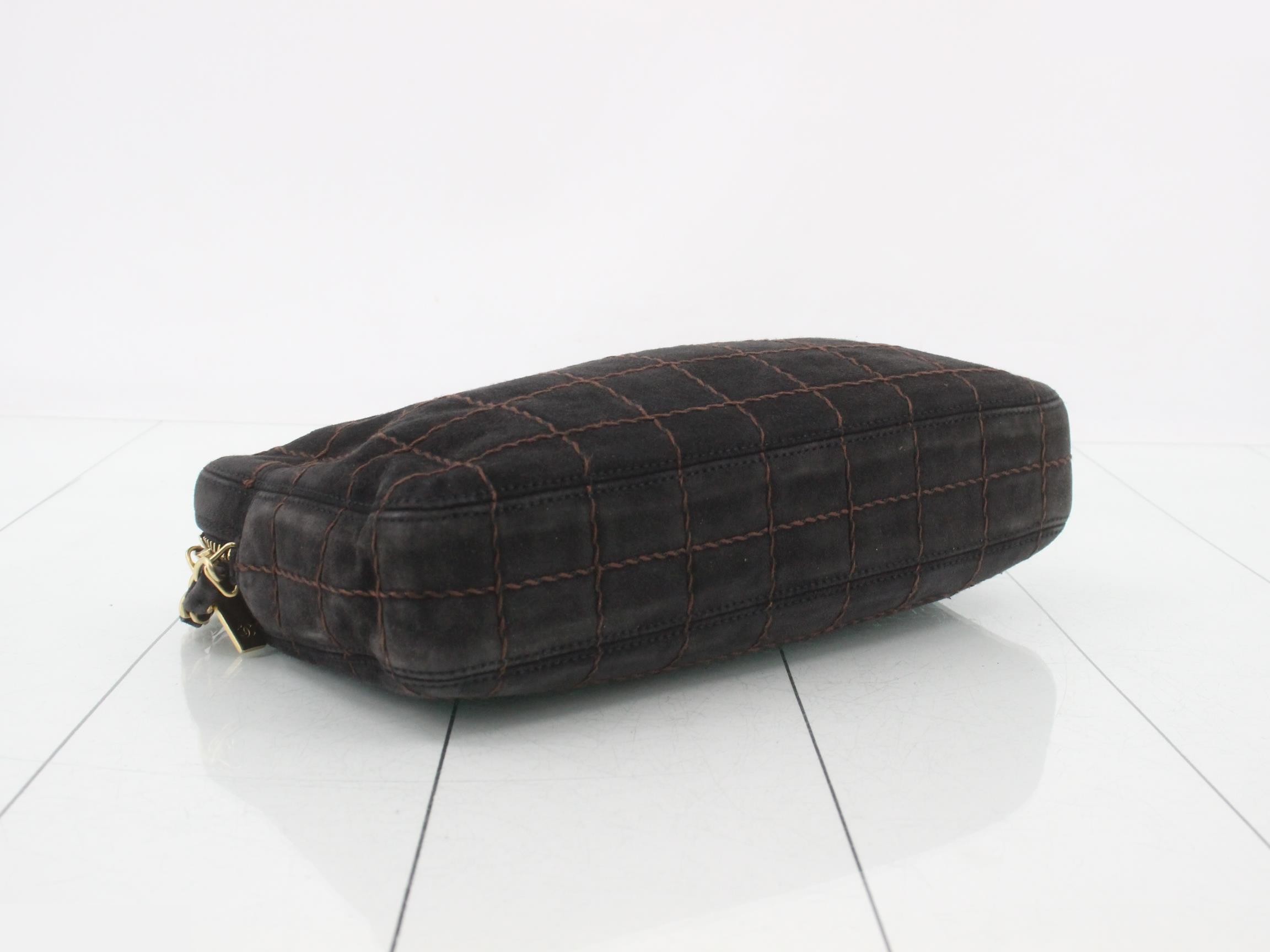 Chocolate bar suede shoulder bag with guarantee card. — view 5