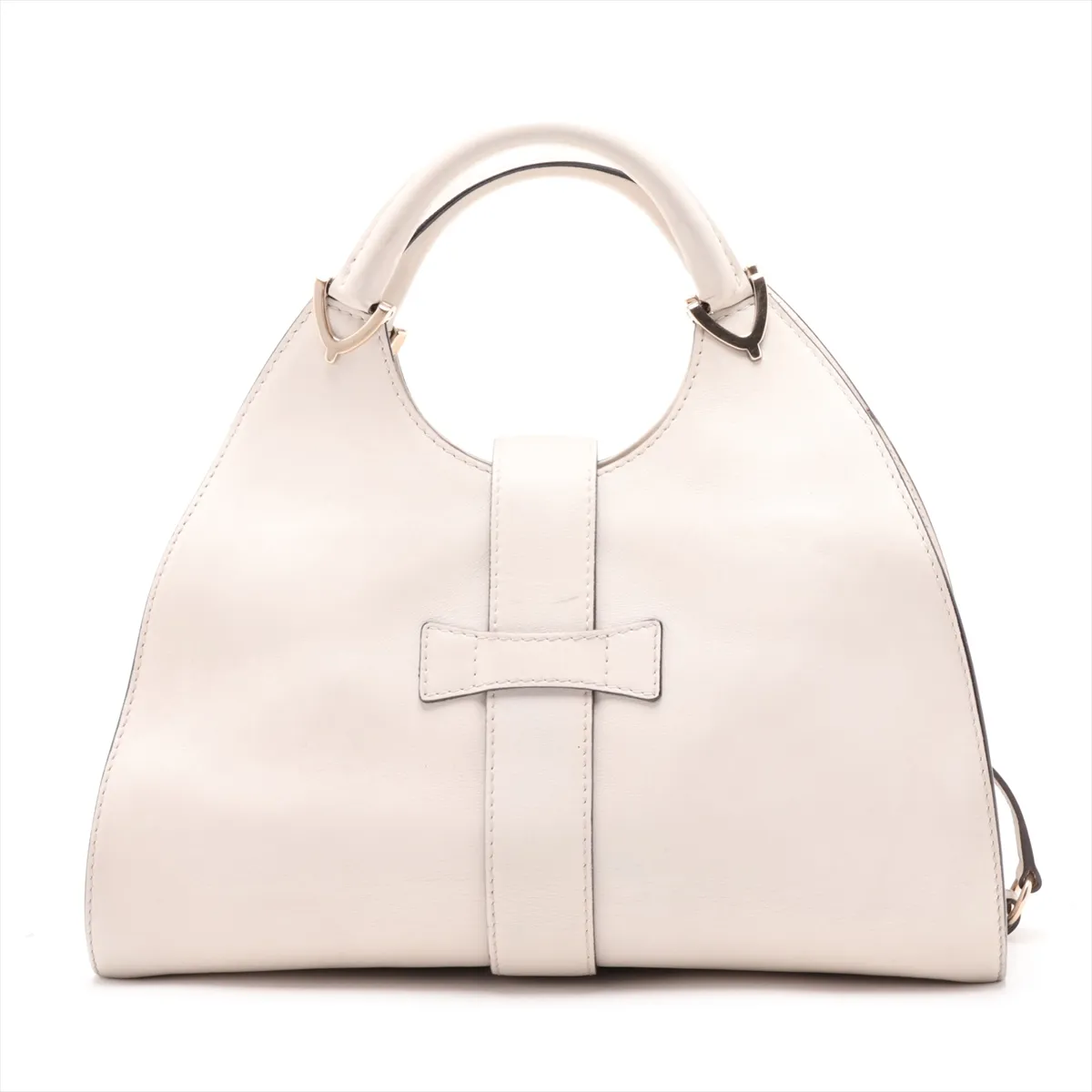Stirrup Leather Handbag, White, 277514 — view 2