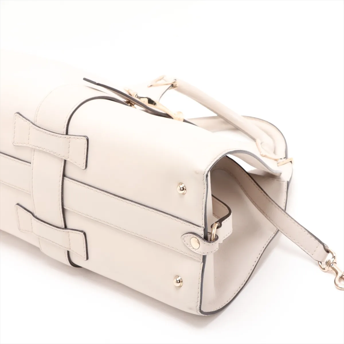 Stirrup Leather Handbag, White, 277514 — view 3