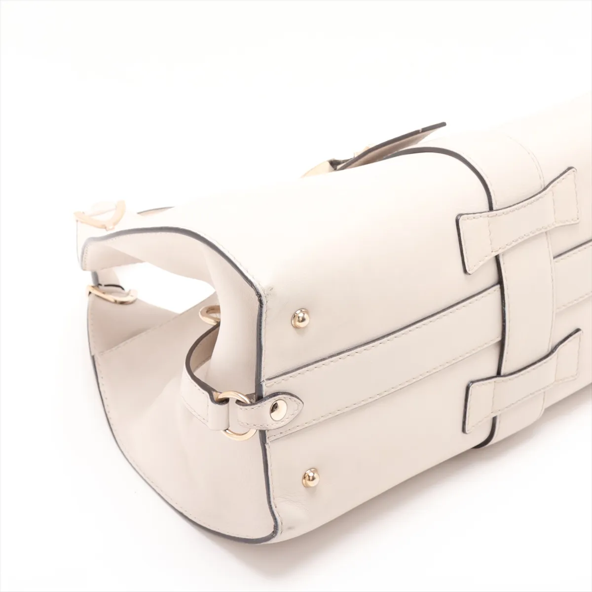 Stirrup Leather Handbag, White, 277514 — view 4
