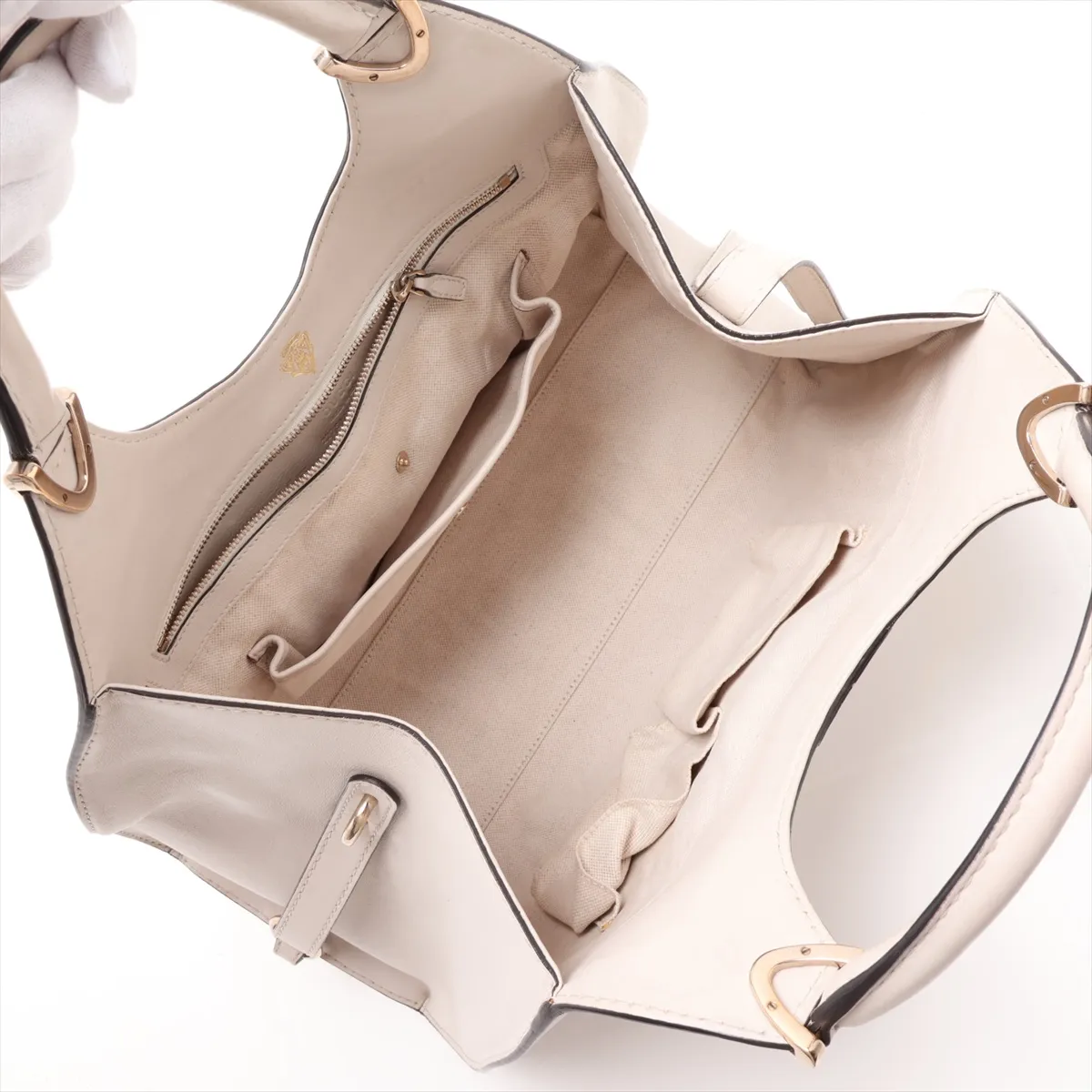 Stirrup Leather Handbag, White, 277514 — view 7