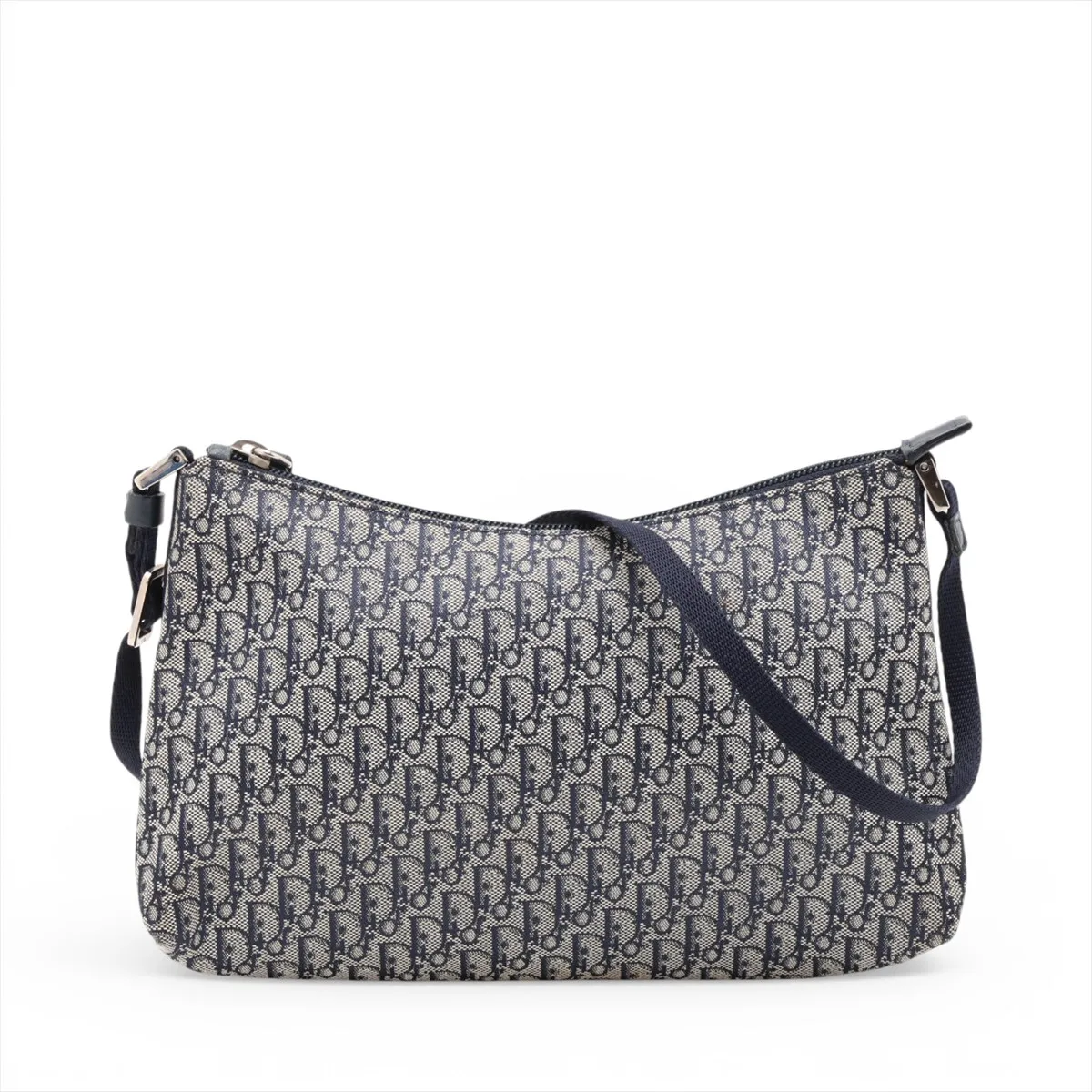 Trotter Canvas x Leather Shoulder Bag, Navy, Aftermarket Leather Zipper Pull