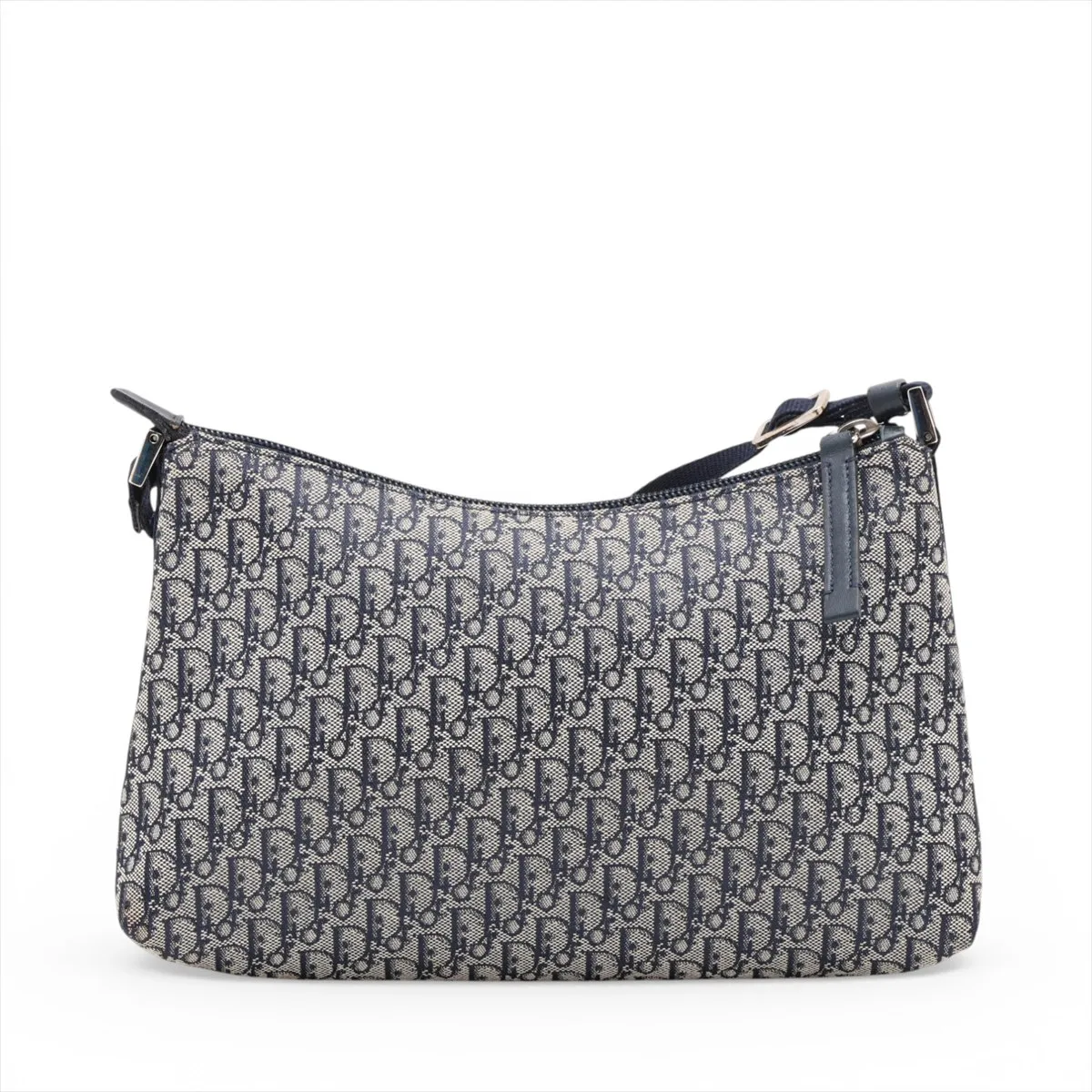 Trotter Canvas x Leather Shoulder Bag, Navy, Aftermarket Leather Zipper Pull — view 2