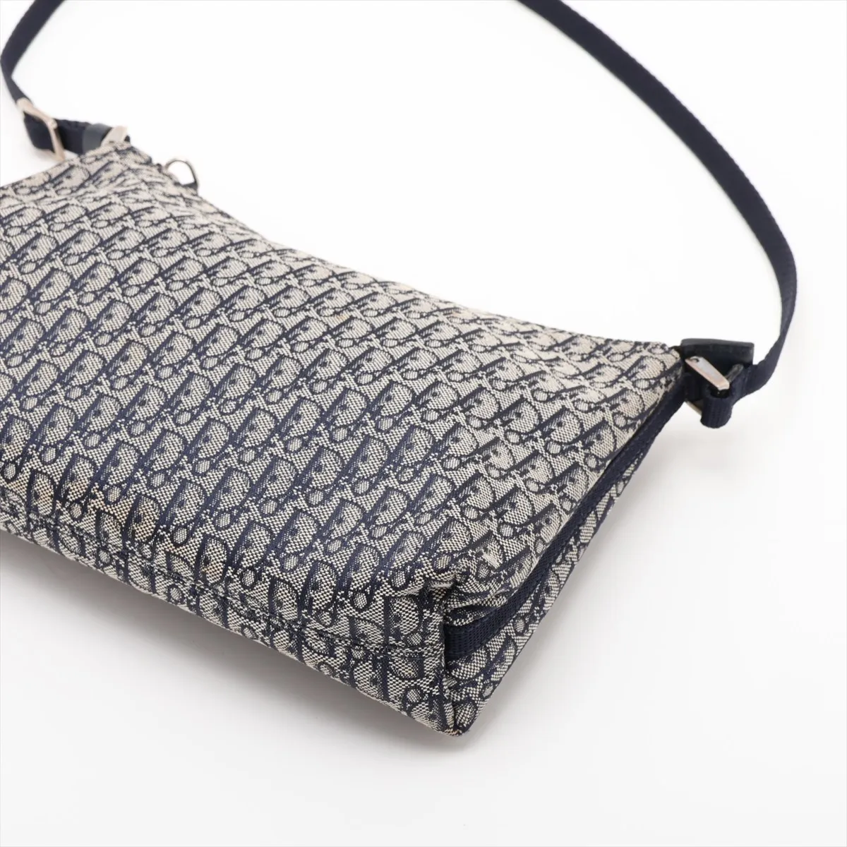 Trotter Canvas x Leather Shoulder Bag, Navy, Aftermarket Leather Zipper Pull — view 3