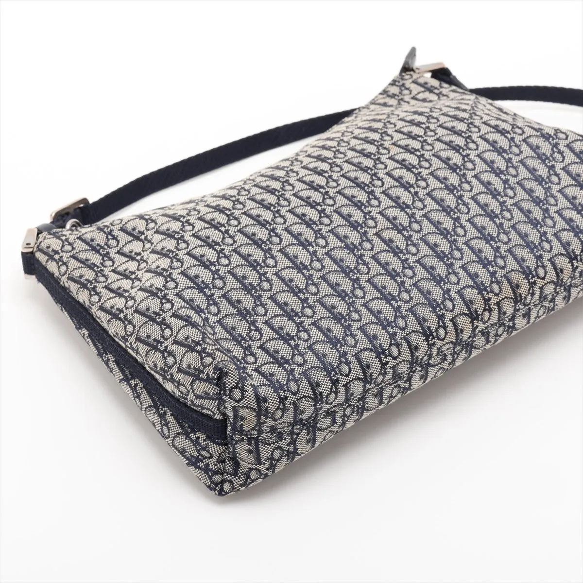Trotter Canvas x Leather Shoulder Bag, Navy, Aftermarket Leather Zipper Pull — view 4