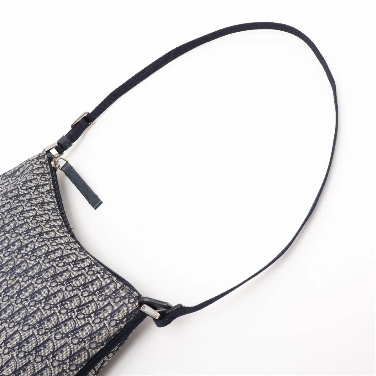 Trotter Canvas x Leather Shoulder Bag, Navy, Aftermarket Leather Zipper Pull — view 5