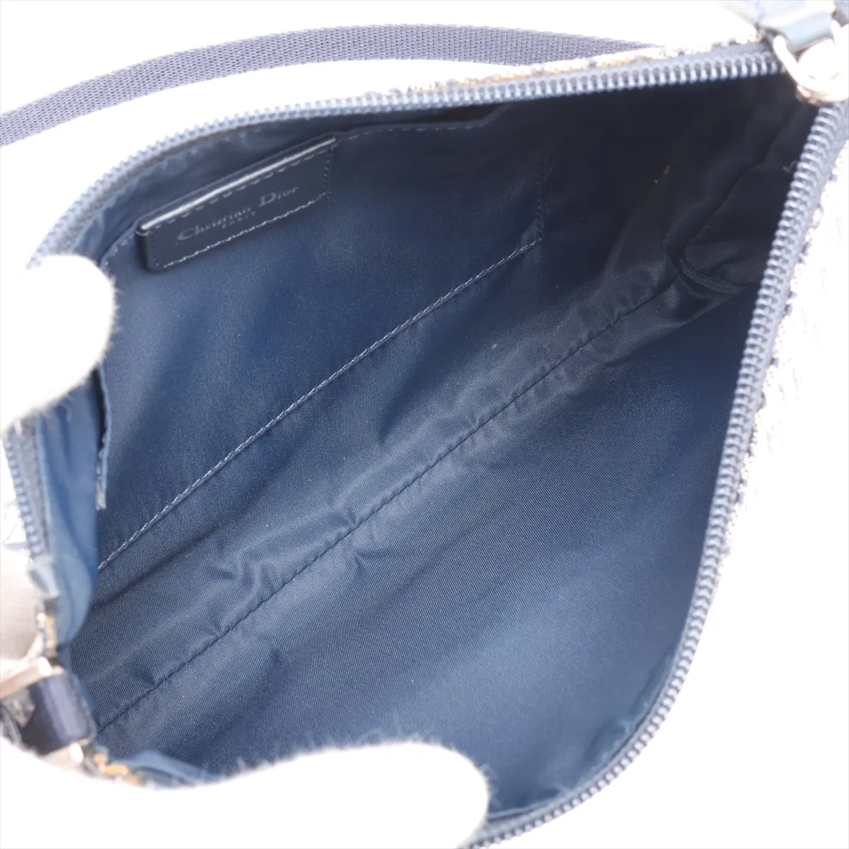 Trotter Canvas x Leather Shoulder Bag, Navy, Aftermarket Leather Zipper Pull — view 6