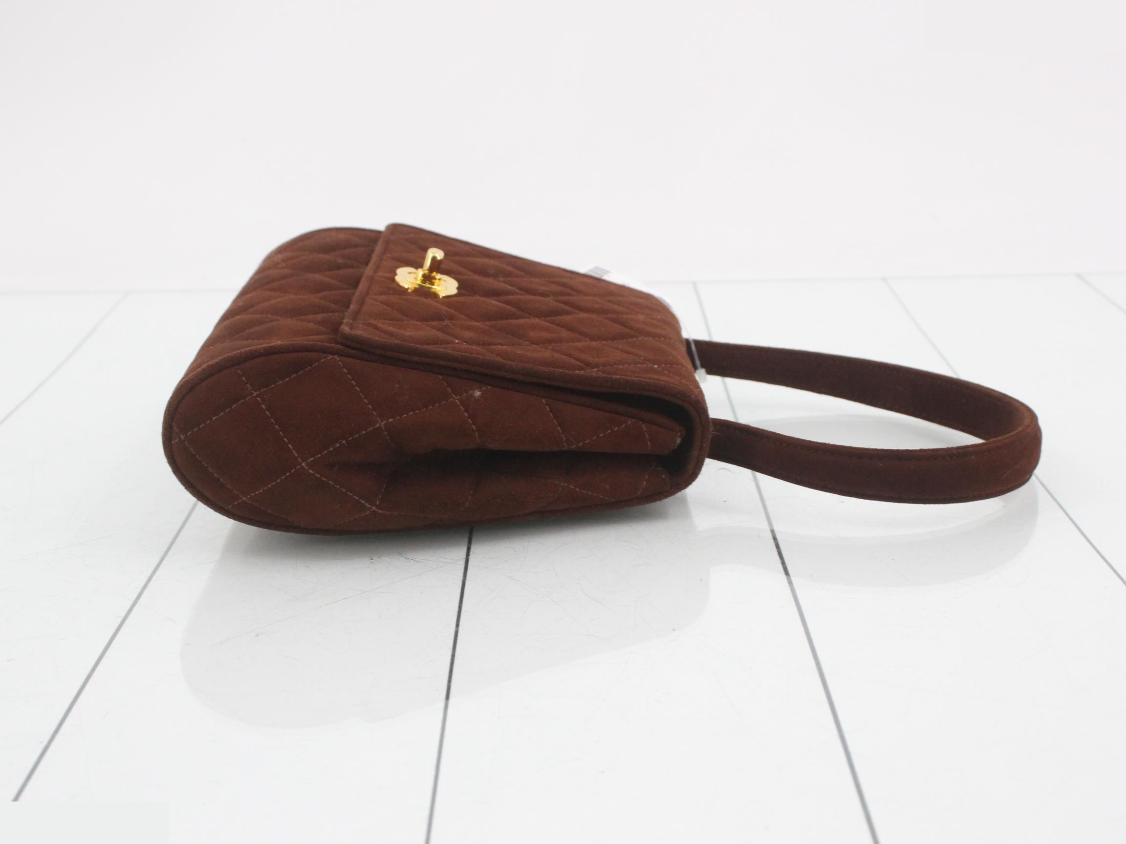 Matelassé suede handbag, brown, item number 3. — view 3
