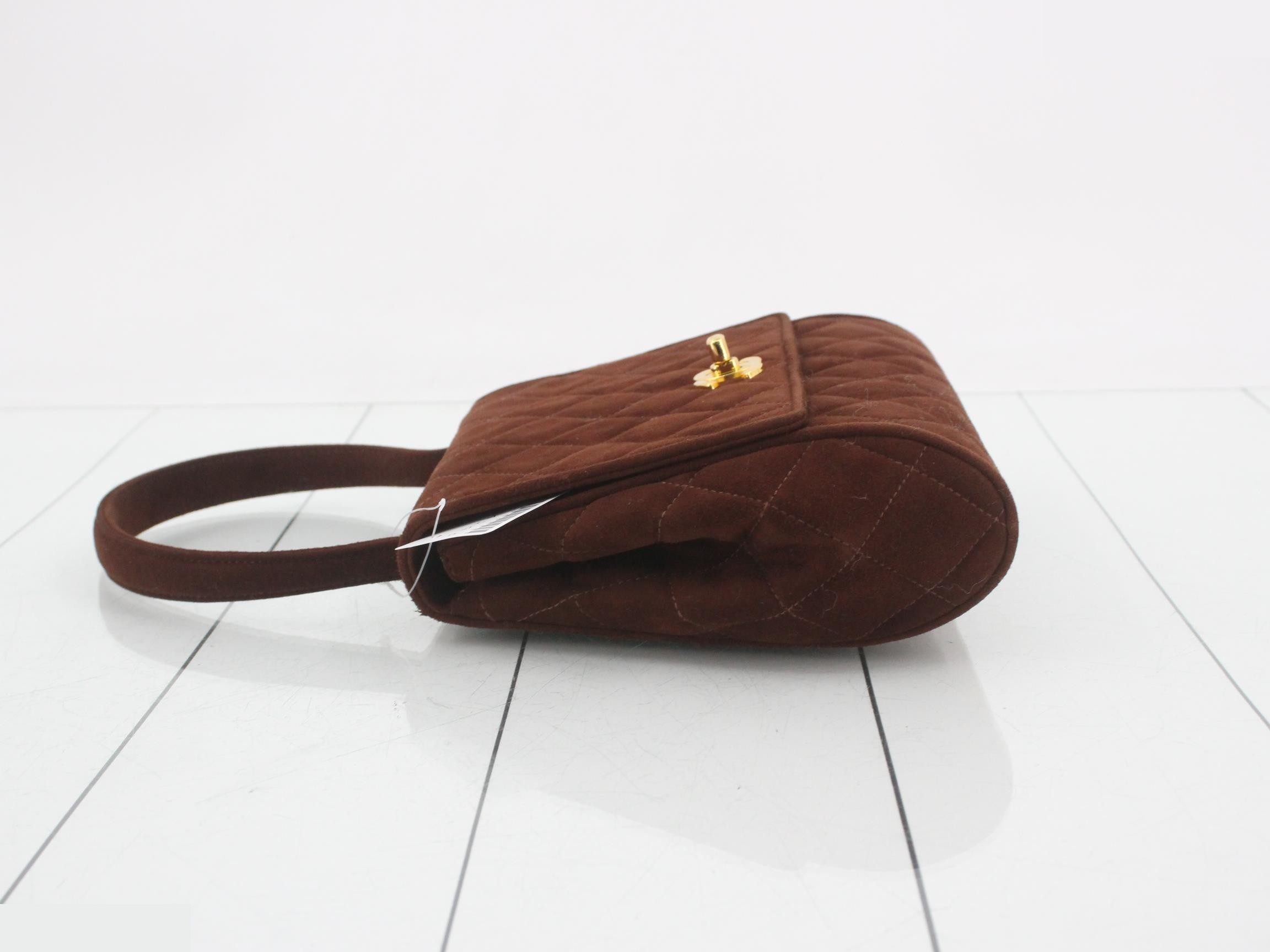 Matelassé suede handbag, brown, item number 3. — view 4
