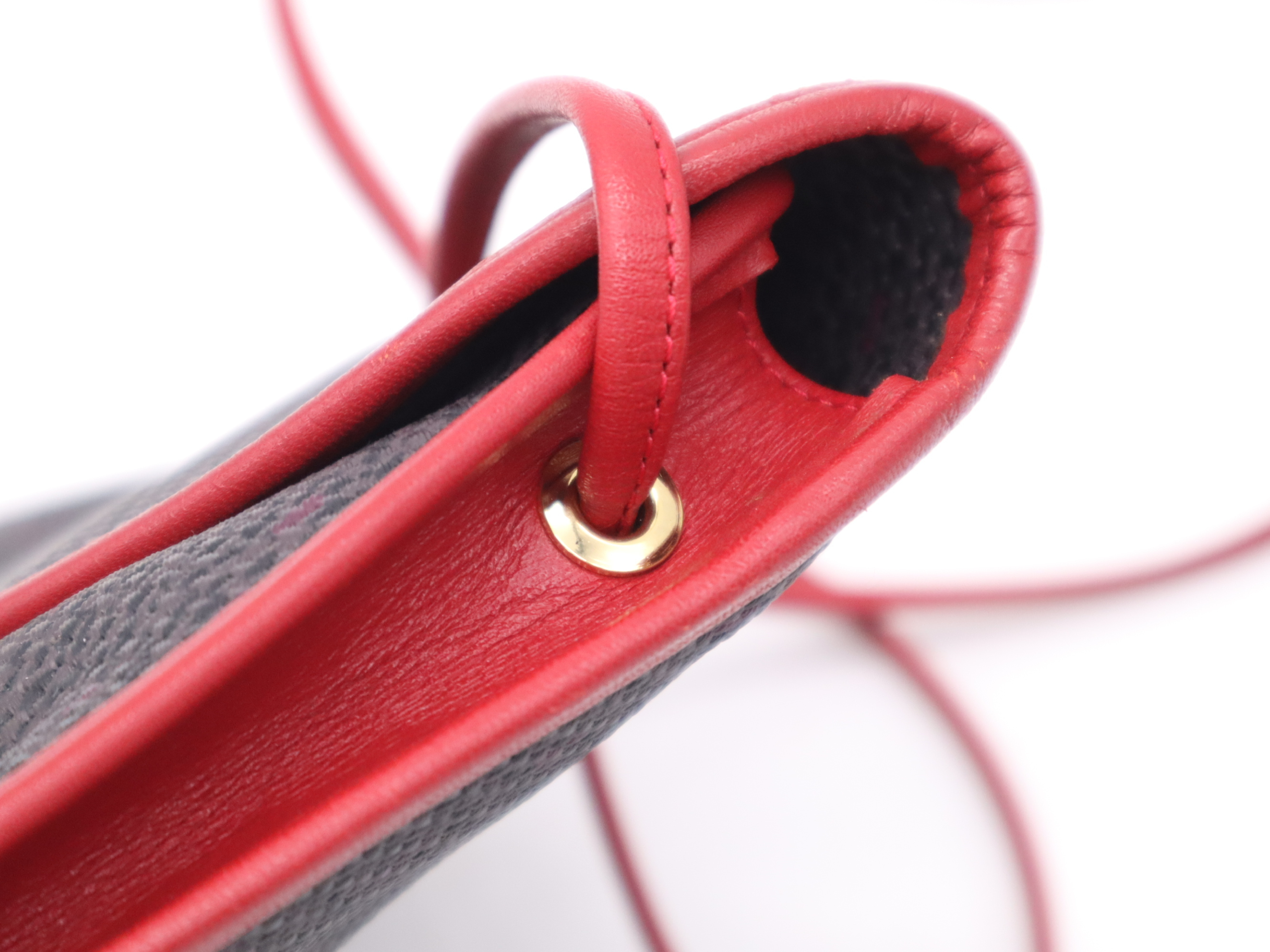 Leather Shoulder Bag, Black, Red — view 8