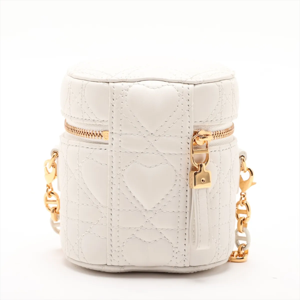 Heart Cannage Leather Chain Shoulder Bag, White — view 2