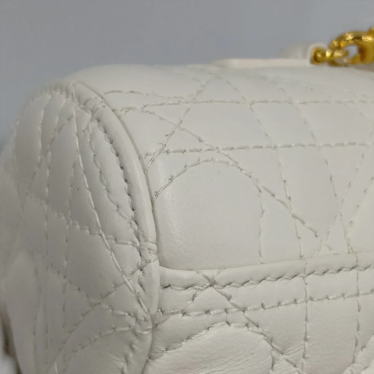 Heart Cannage Leather Chain Shoulder Bag, White — view 9