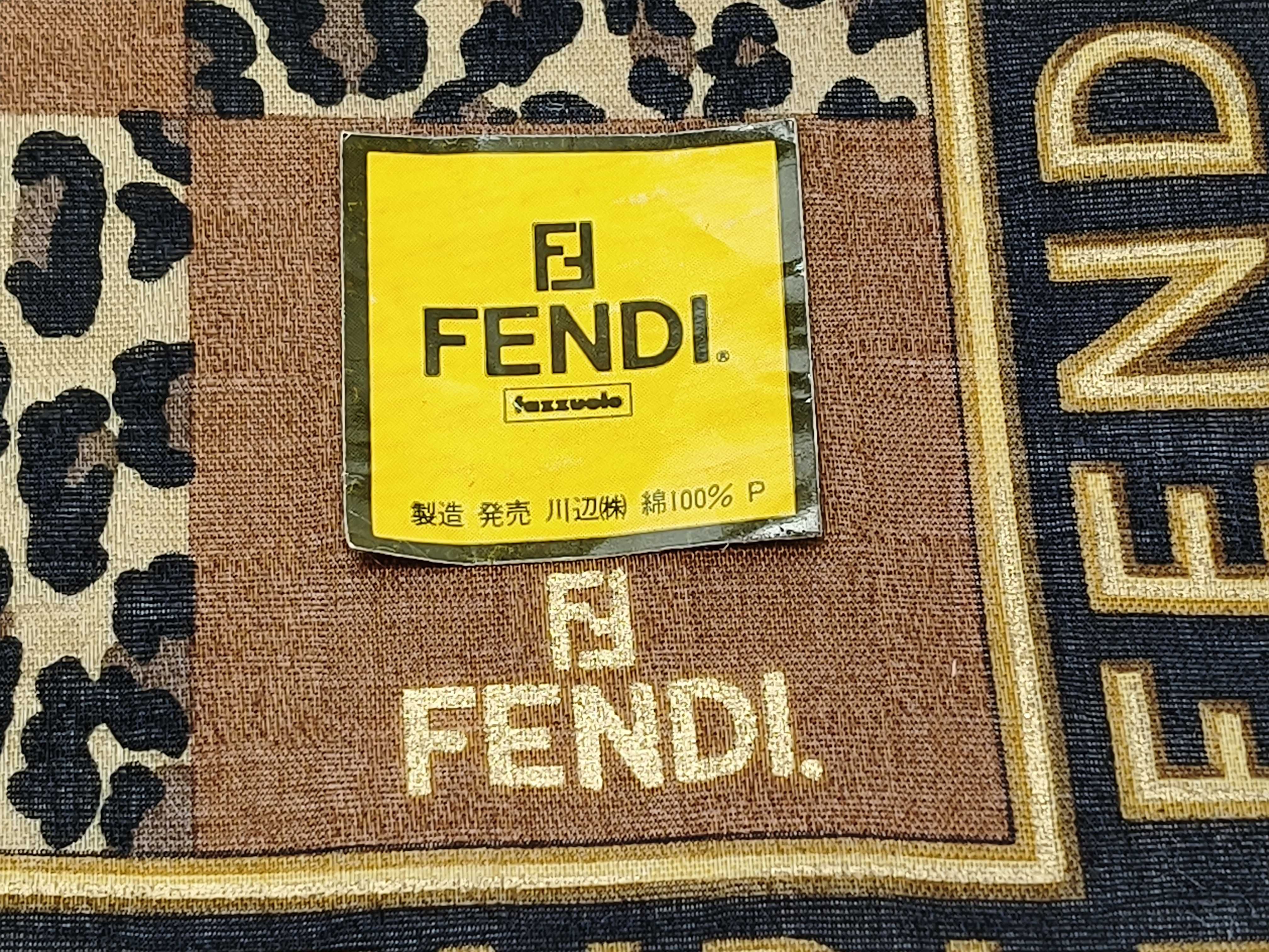 Zucca pattern Fendi handkerchief scarf with sticker FF Zucca border logo leopard print other accessories — view 3