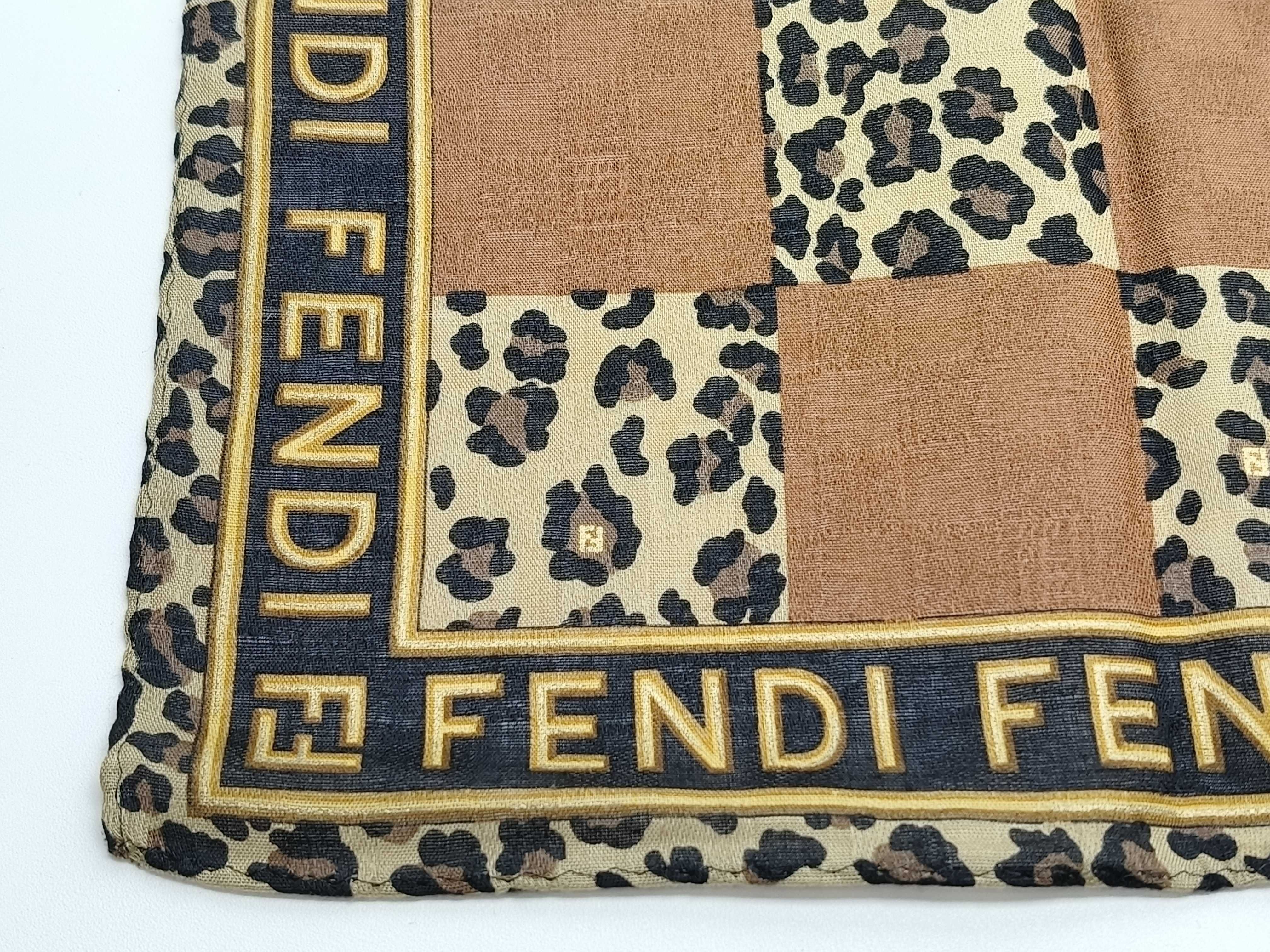 Zucca pattern Fendi handkerchief scarf with sticker FF Zucca border logo leopard print other accessories — view 4