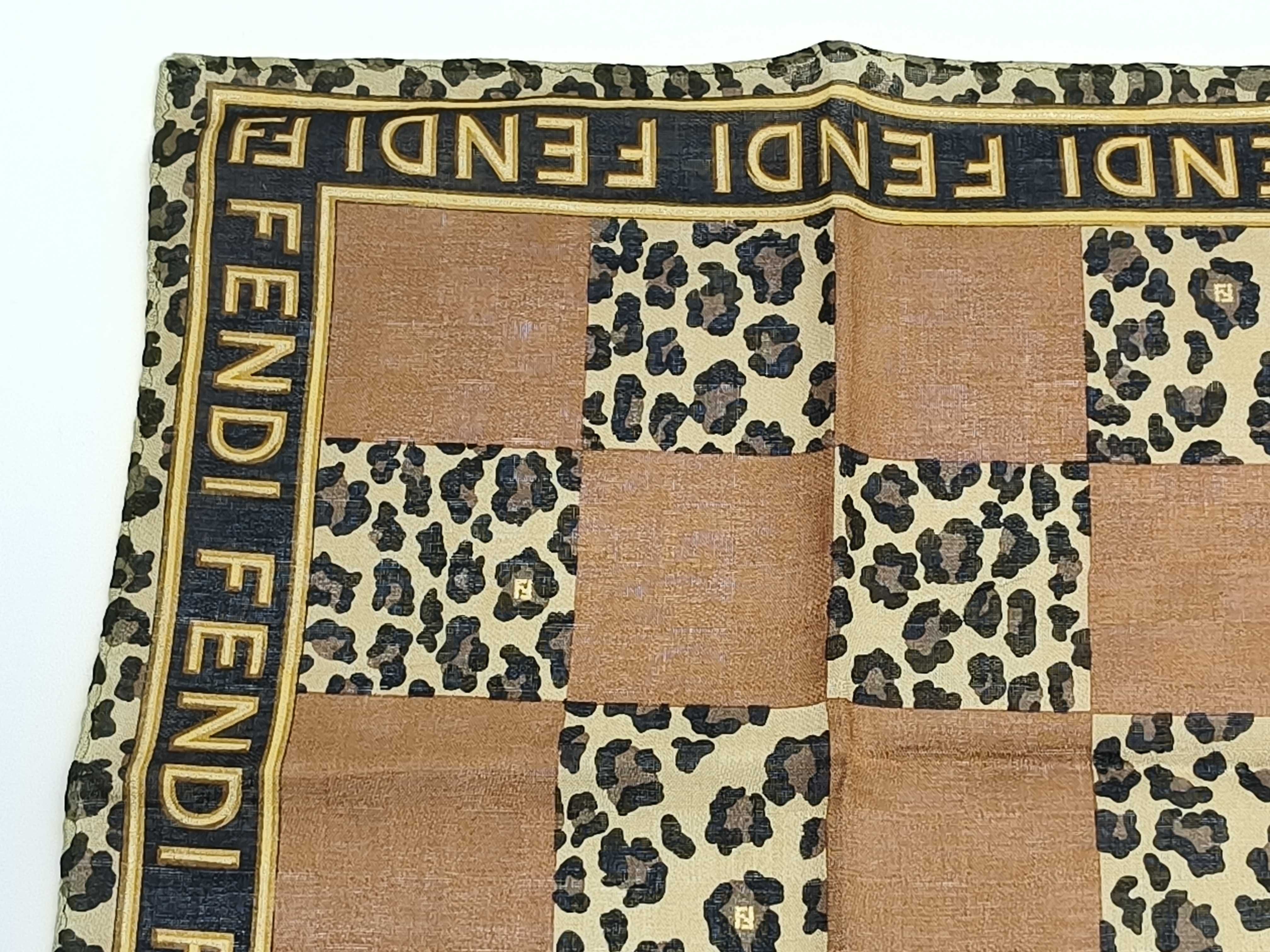 Zucca pattern Fendi handkerchief scarf with sticker FF Zucca border logo leopard print other accessories — view 6
