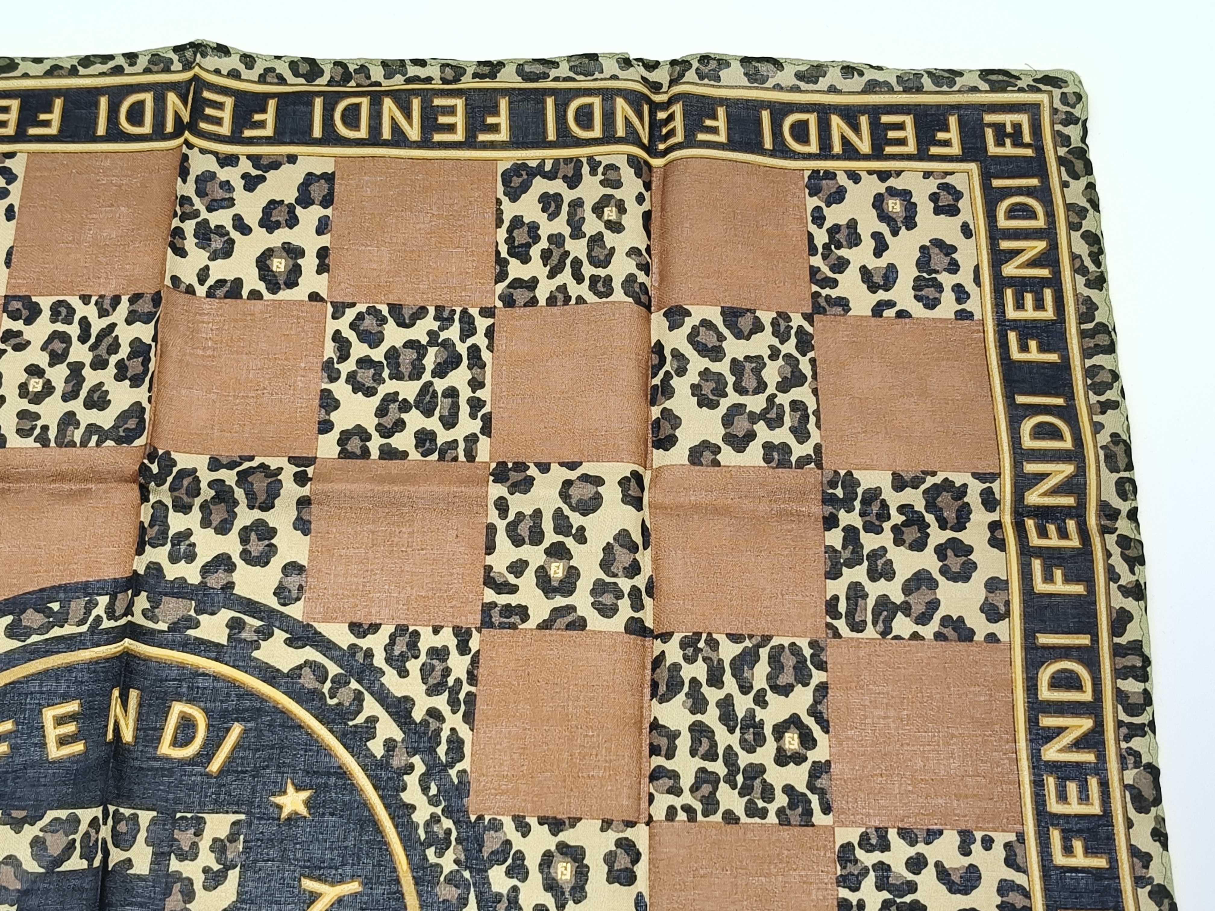 Zucca pattern Fendi handkerchief scarf with sticker FF Zucca border logo leopard print other accessories — view 7