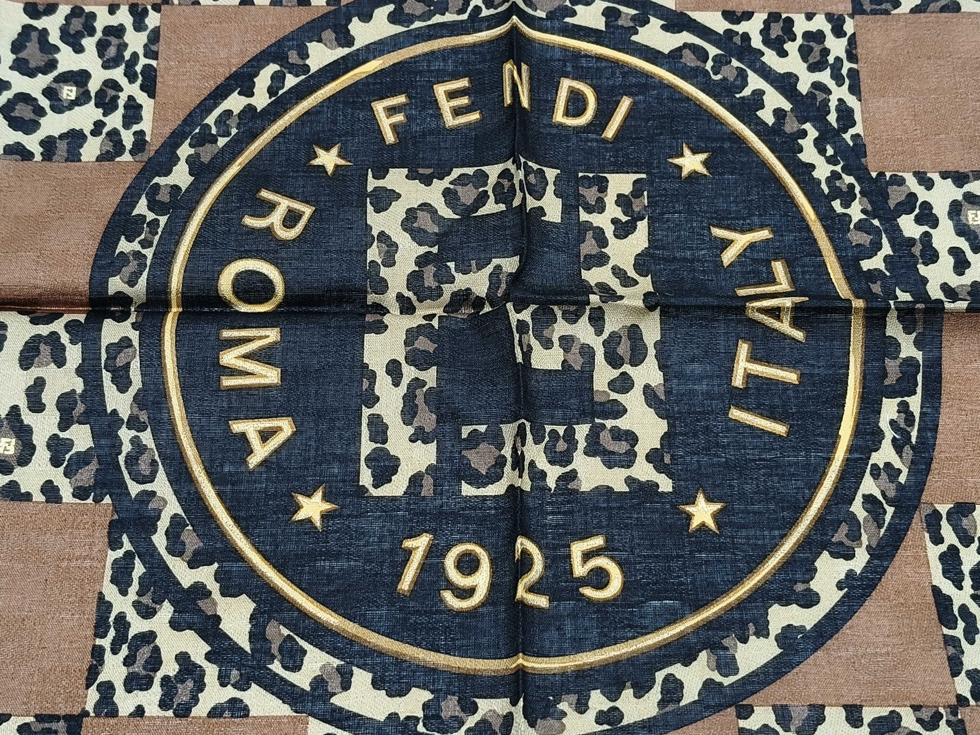 Zucca pattern Fendi handkerchief scarf with sticker FF Zucca border logo leopard print other accessories — view 8