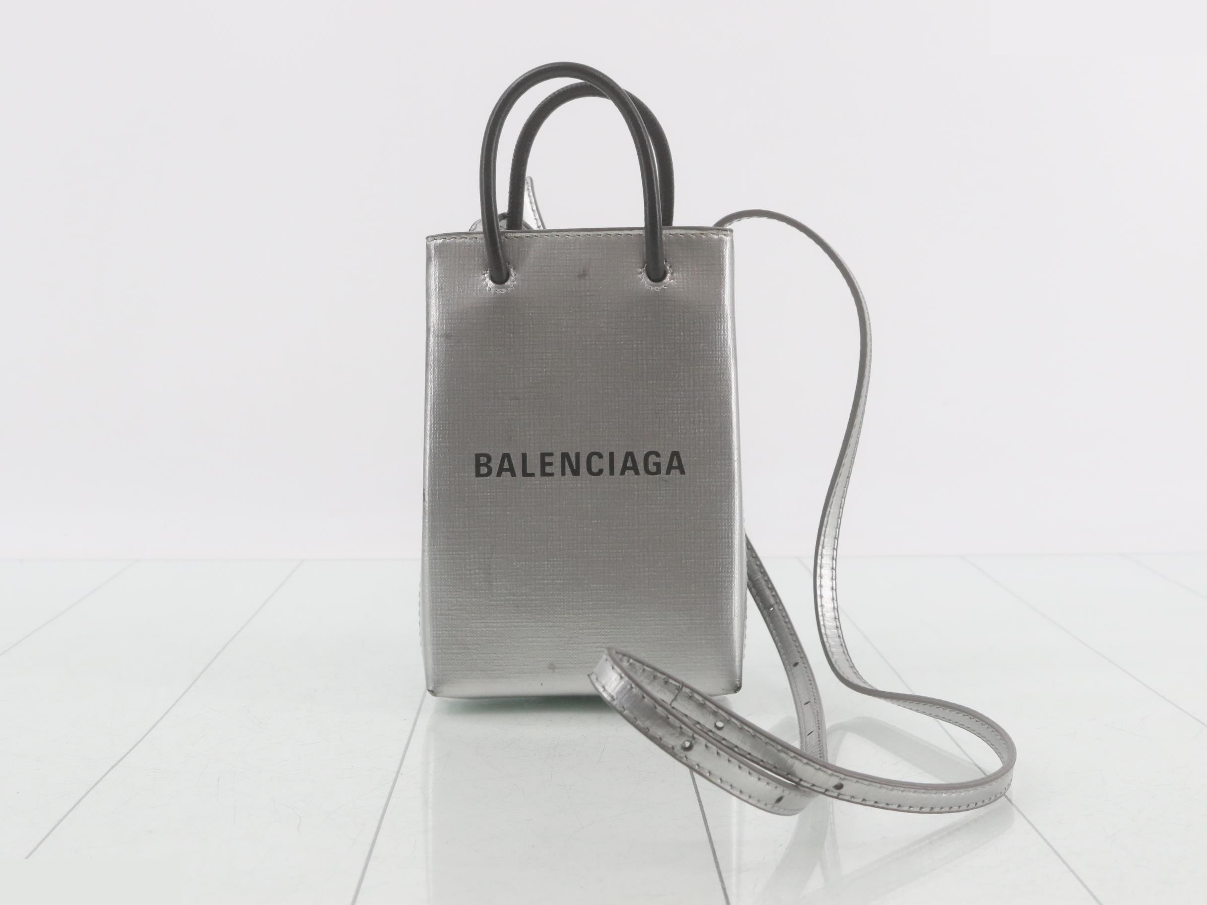 Shopping phone holder, calfskin, gray