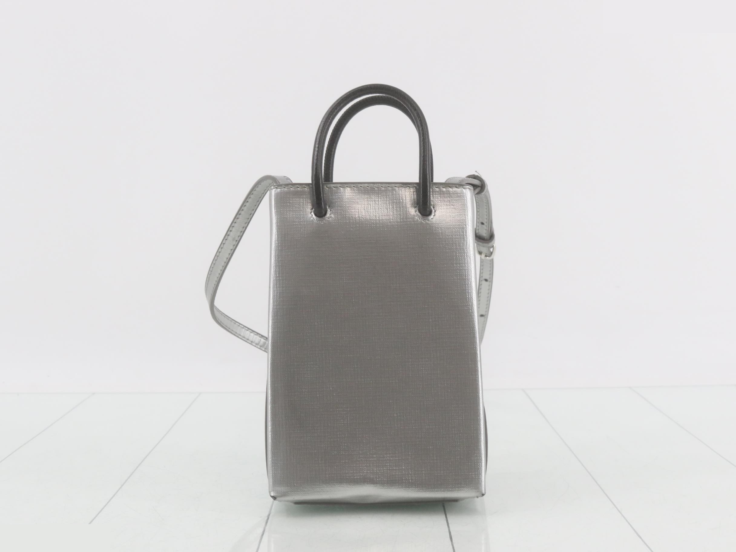 Shopping phone holder, calfskin, gray — view 2